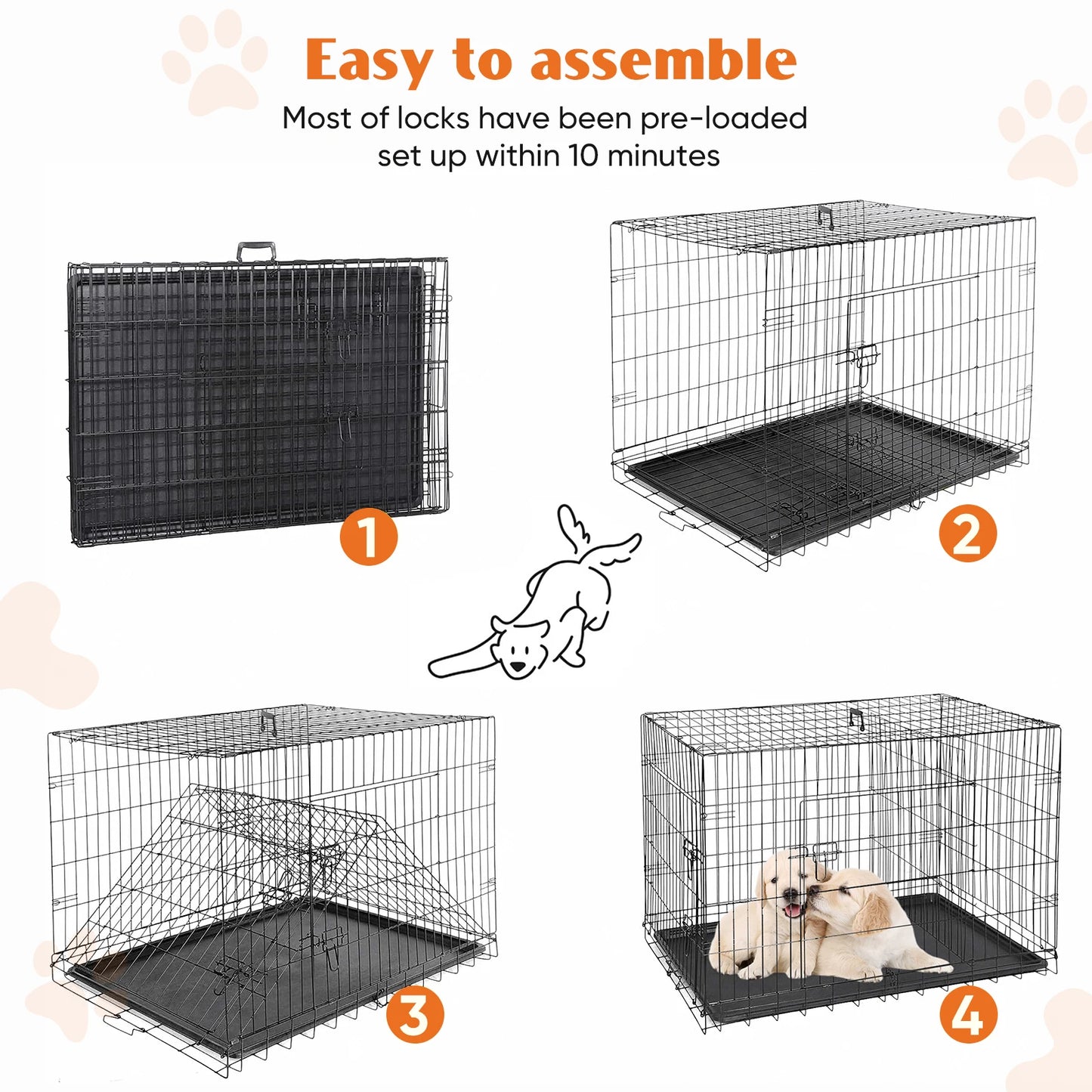 JHK Folding Metal Wire Dog Cage With Leakproof Pan