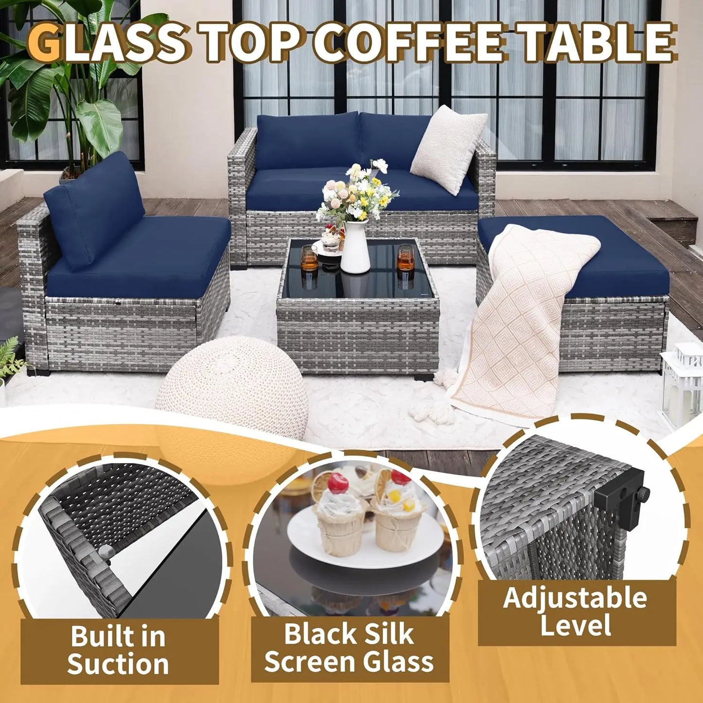 Patio Sofa Set Outdoor Sectional Modular Design All Weather