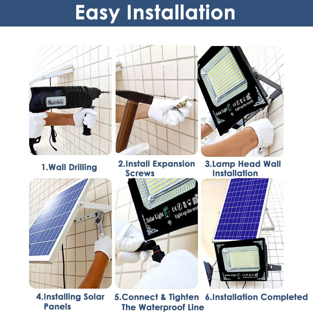 2-Head 500W LED Solar Flood Light IP65 Waterproof Outdoor Garden