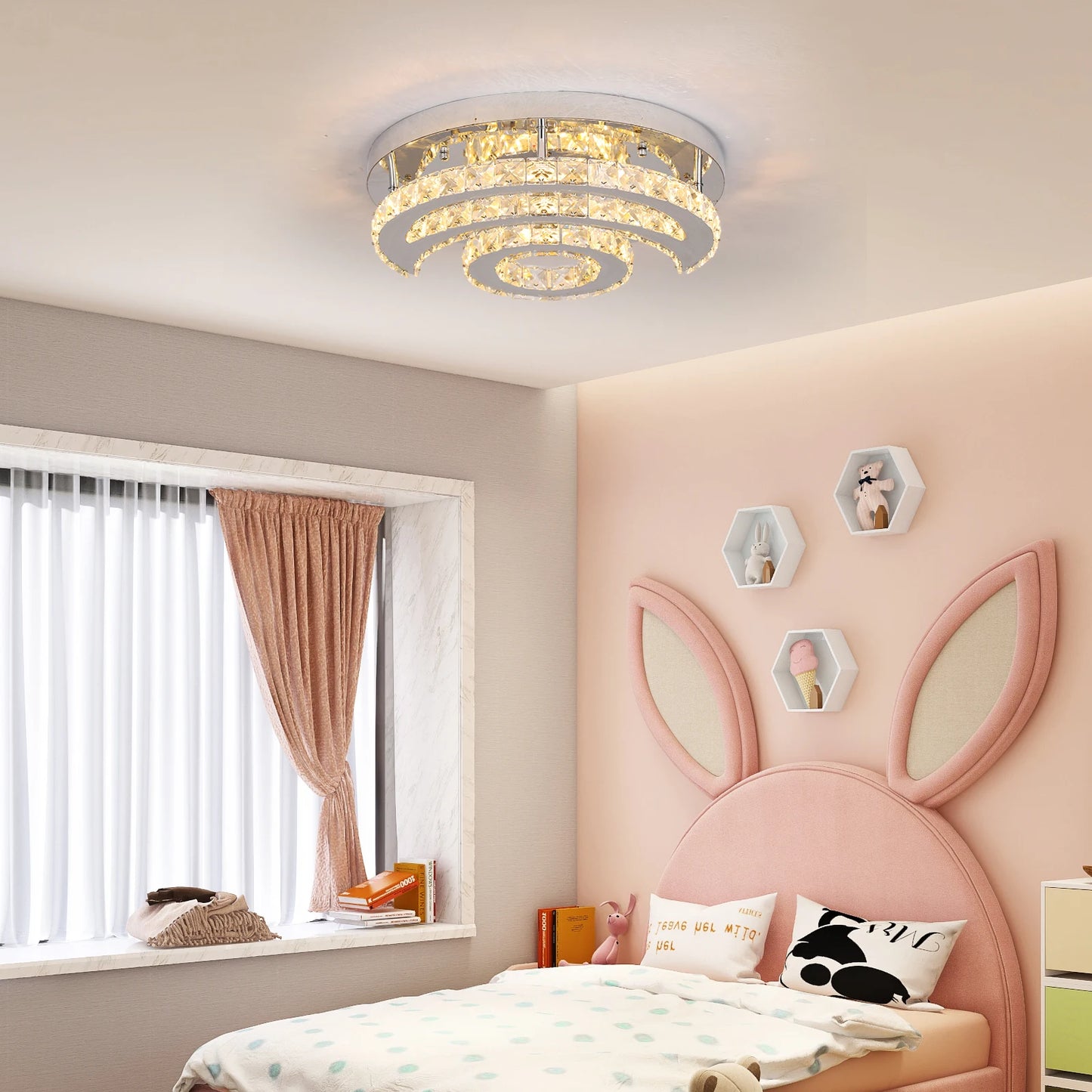 GreeLustr Crystal LED Sun Moon Ceiling Pendant Chandelier