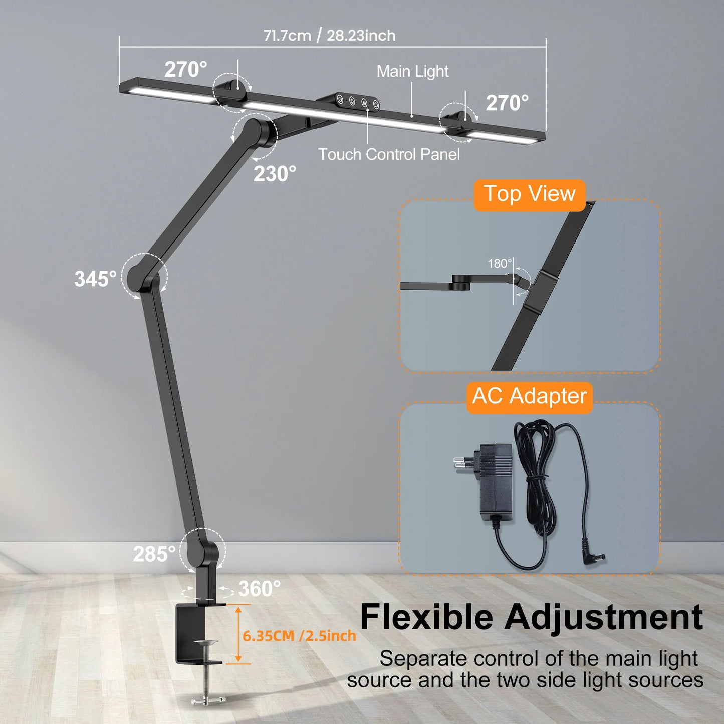 Aiopp Three Head Desk Lamp With Memory Function And Five Color Temperatures LED