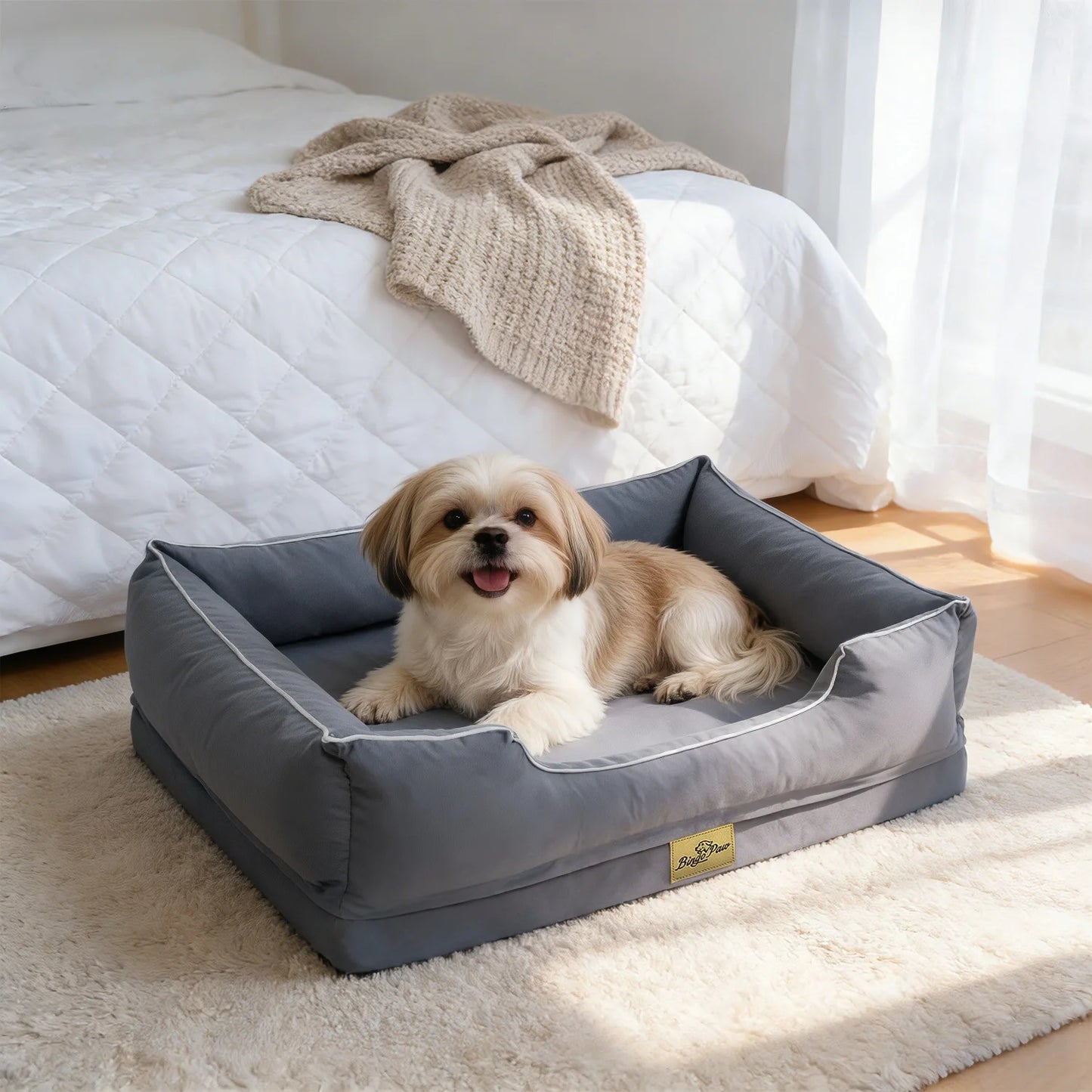 Bingopaw Orthopedic Dog Bed With Oxford Bolster Foam Base And Removable Cover