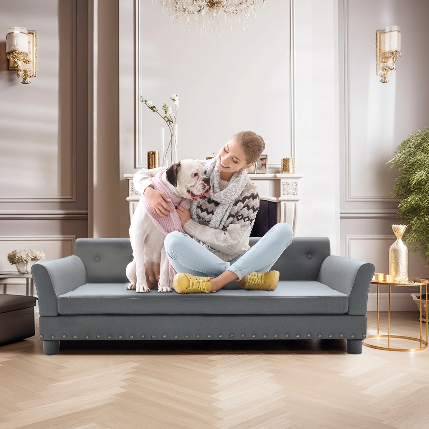 BINGOPAW Elevated Rectangle Dog Bed Sofa Durable Waterproof Leather
