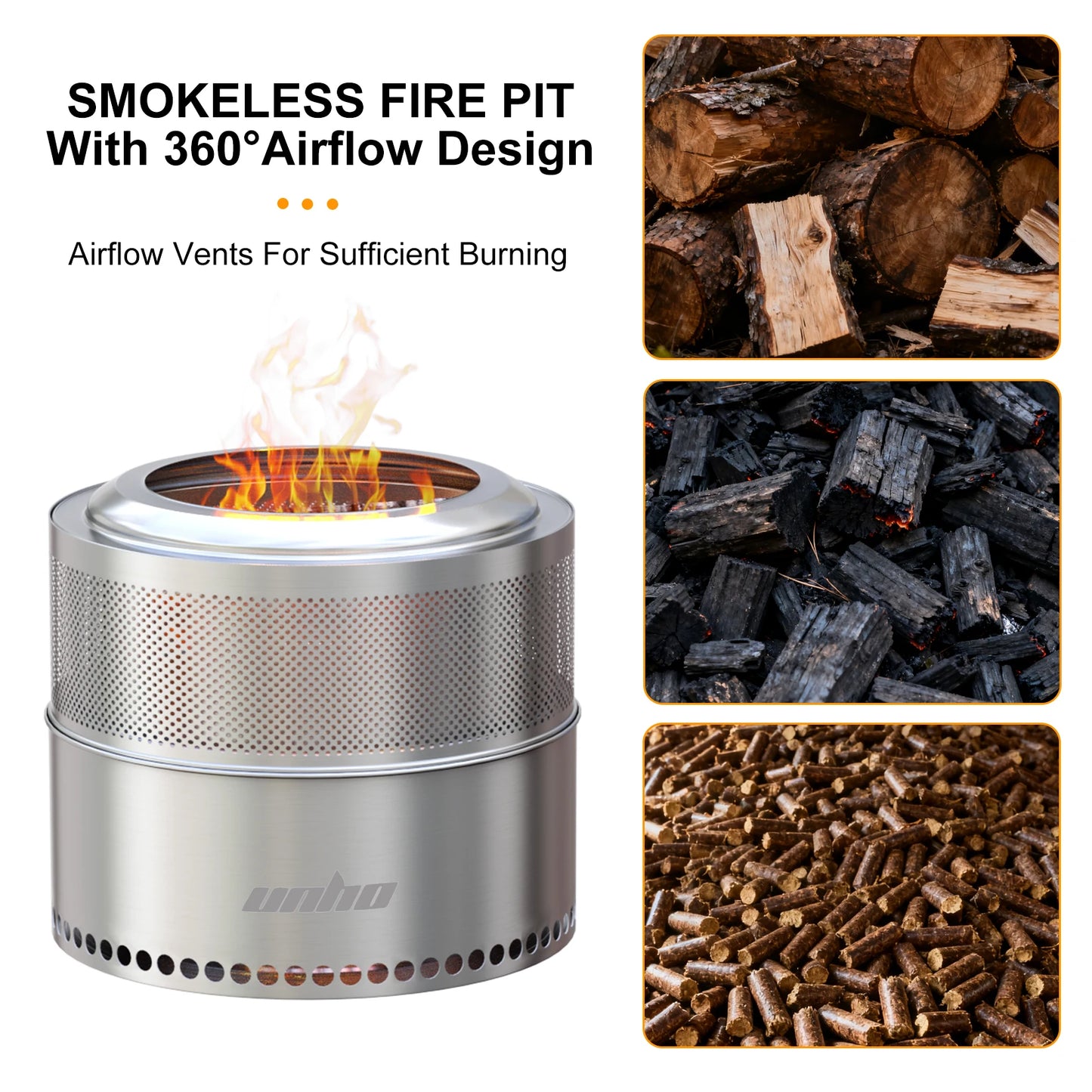 Portable Stainless Steel Smokeless Wood Burning Firepit With Carry Bag