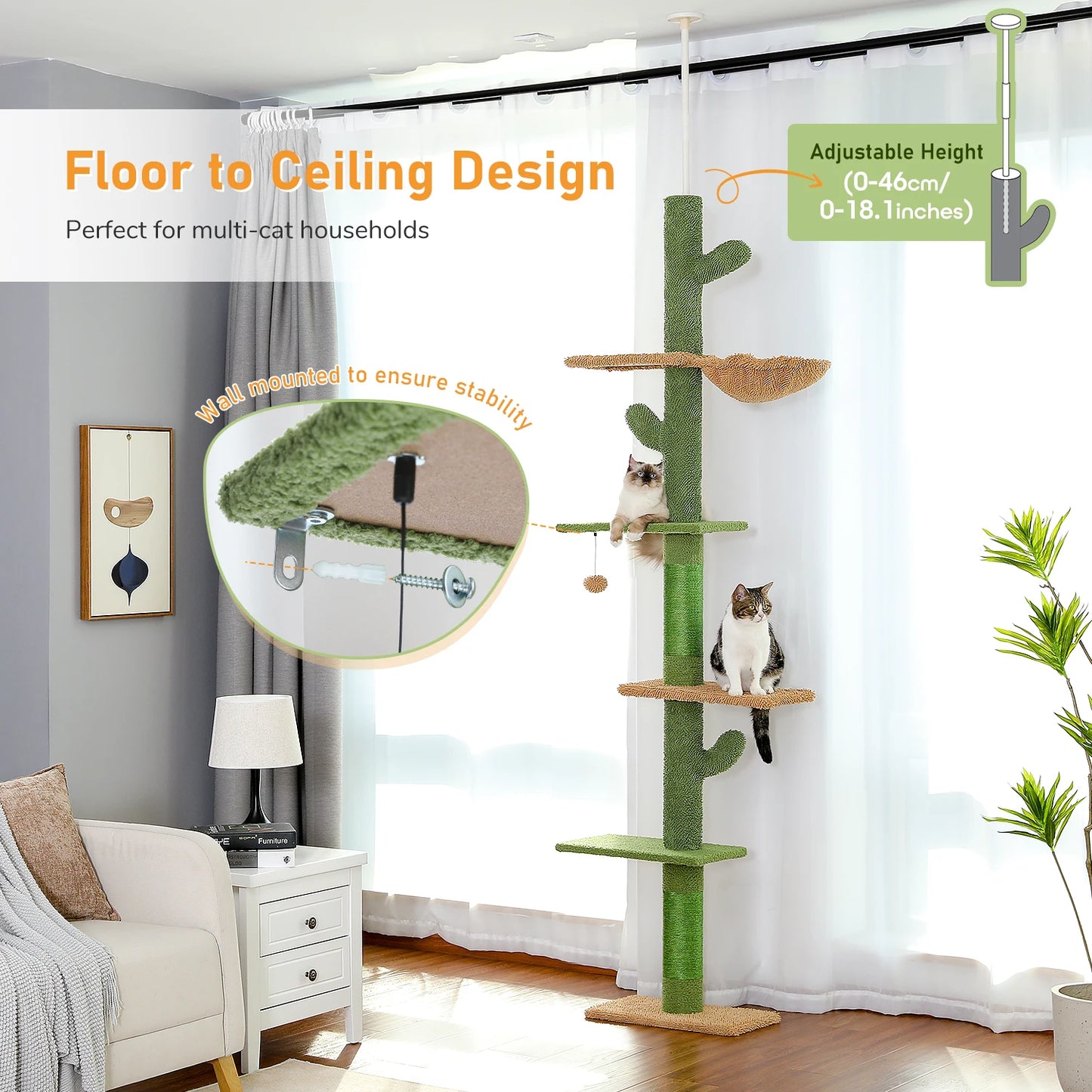 PAWZ Road 5-Tier Floor To Ceiling Cat Tree With Hammock