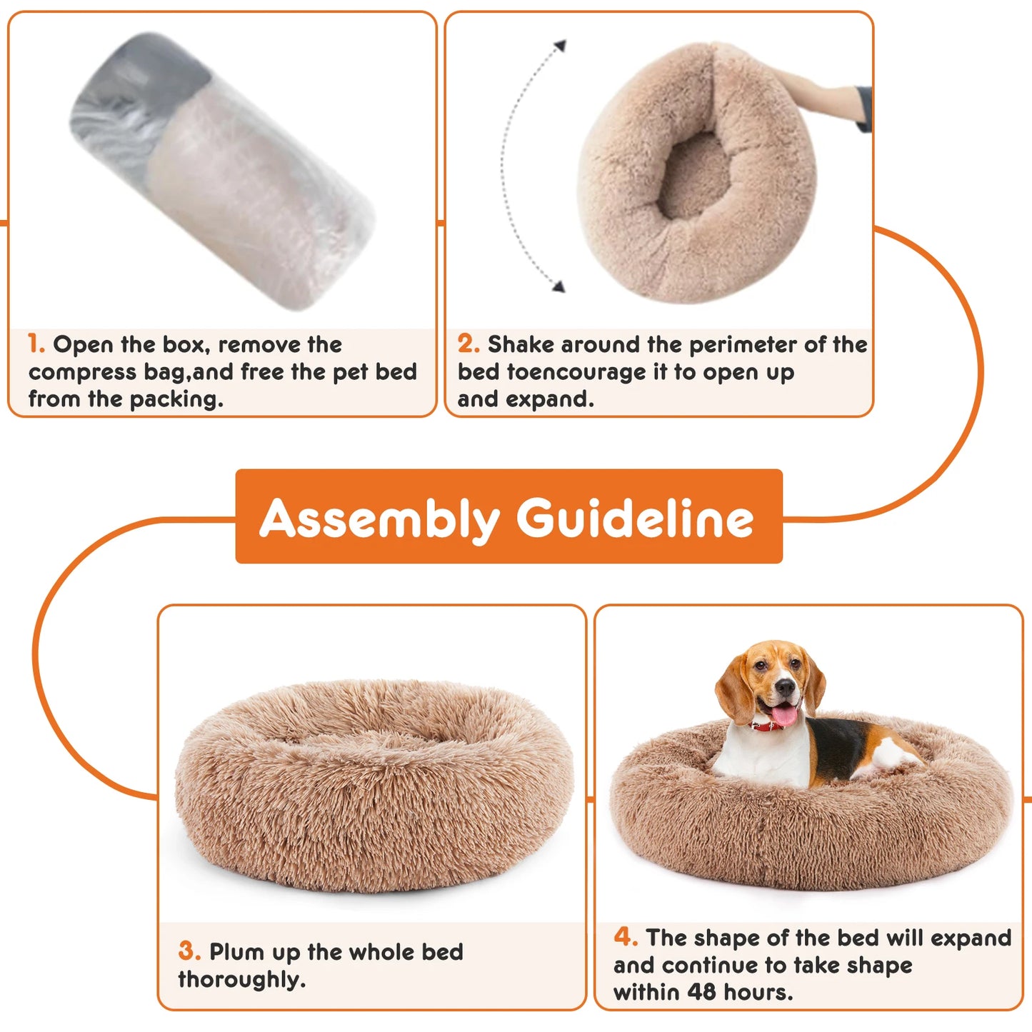JHK Calming Dog Bed Anti Slip Plush Faux Fur Washable