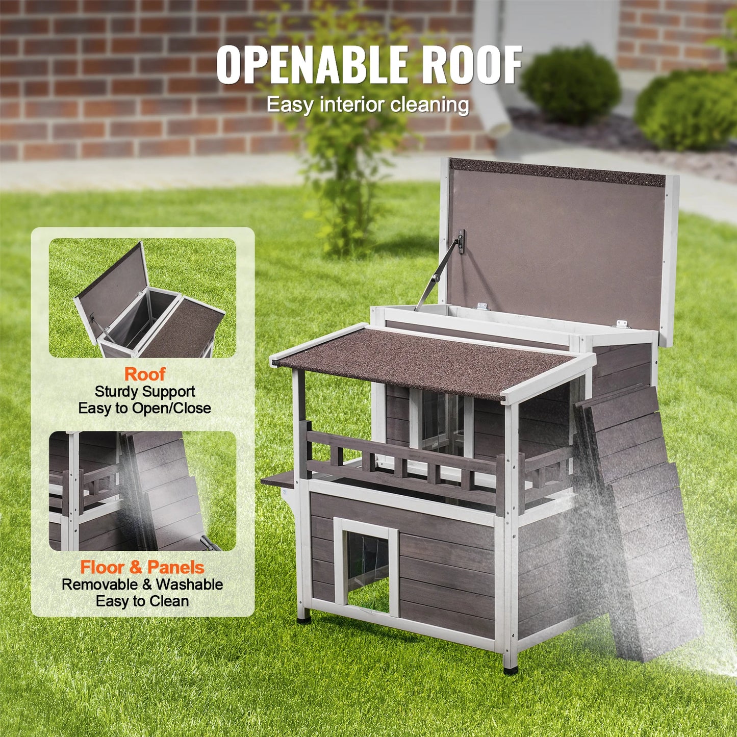 SucceBuy Weatherproof Outdoor Cat House Feral Cat Shelter Two Story Wooden