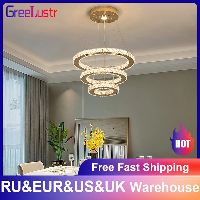 Vinilky Crystal Pendant Light With Remote Control Ceiling Fixture