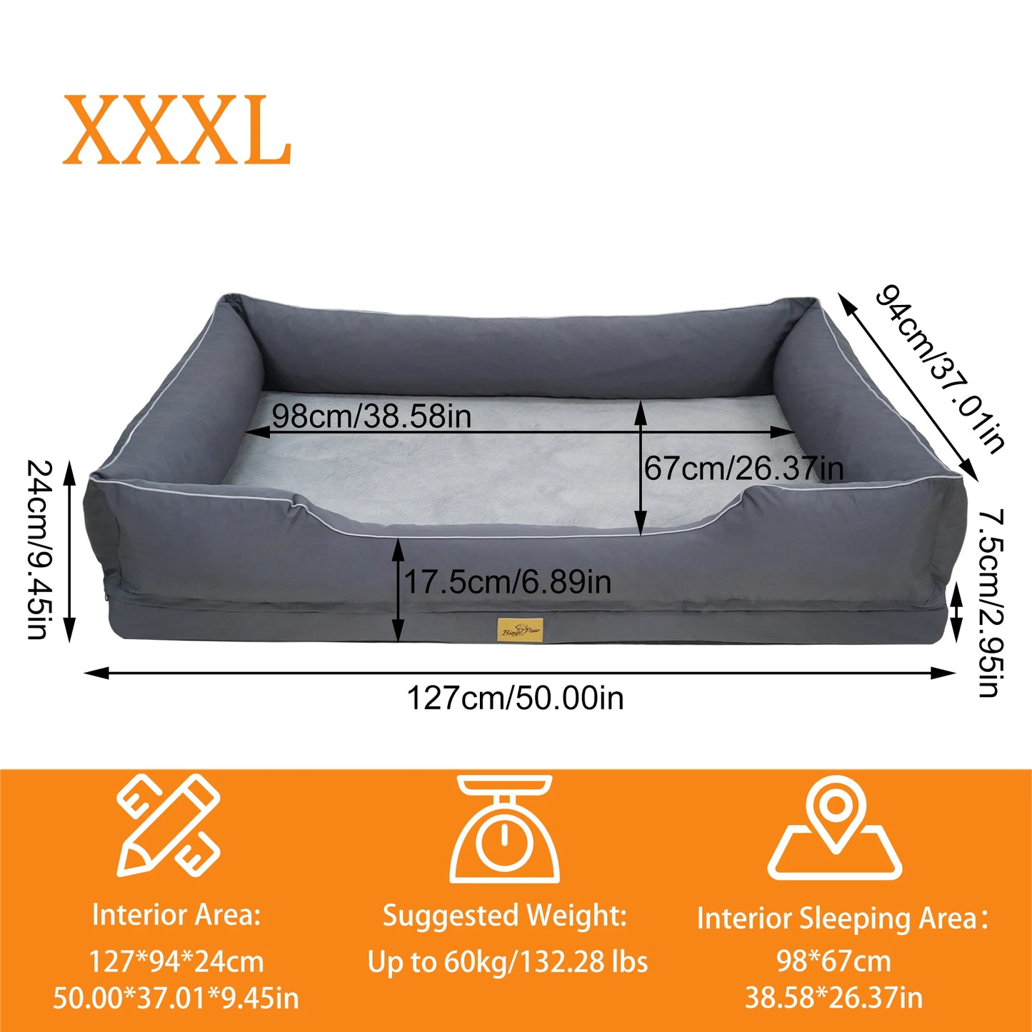 Bingopaw Orthopedic Dog Bed With Oxford Bolster Foam Base And Removable Cover