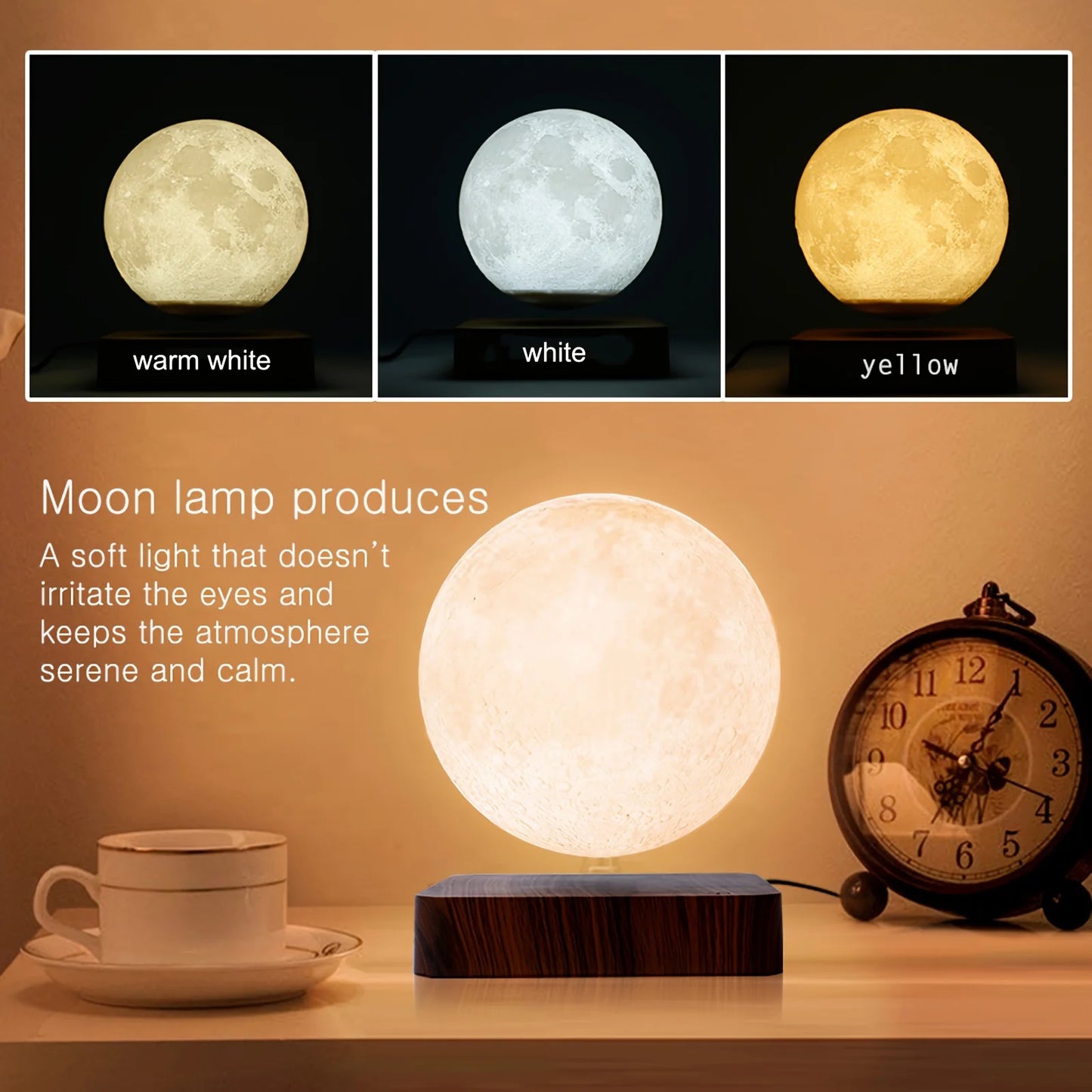 Mexllex Magnetic Moon Lamp With Wooden Base LED Night Light