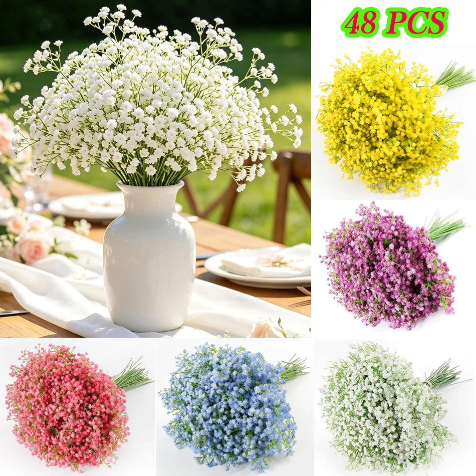 48PCS Babysbreath Artificial Flowers, Starry Sky Flowers Artificial Bulk, White Flores Greenery for Wedding Tables Decor