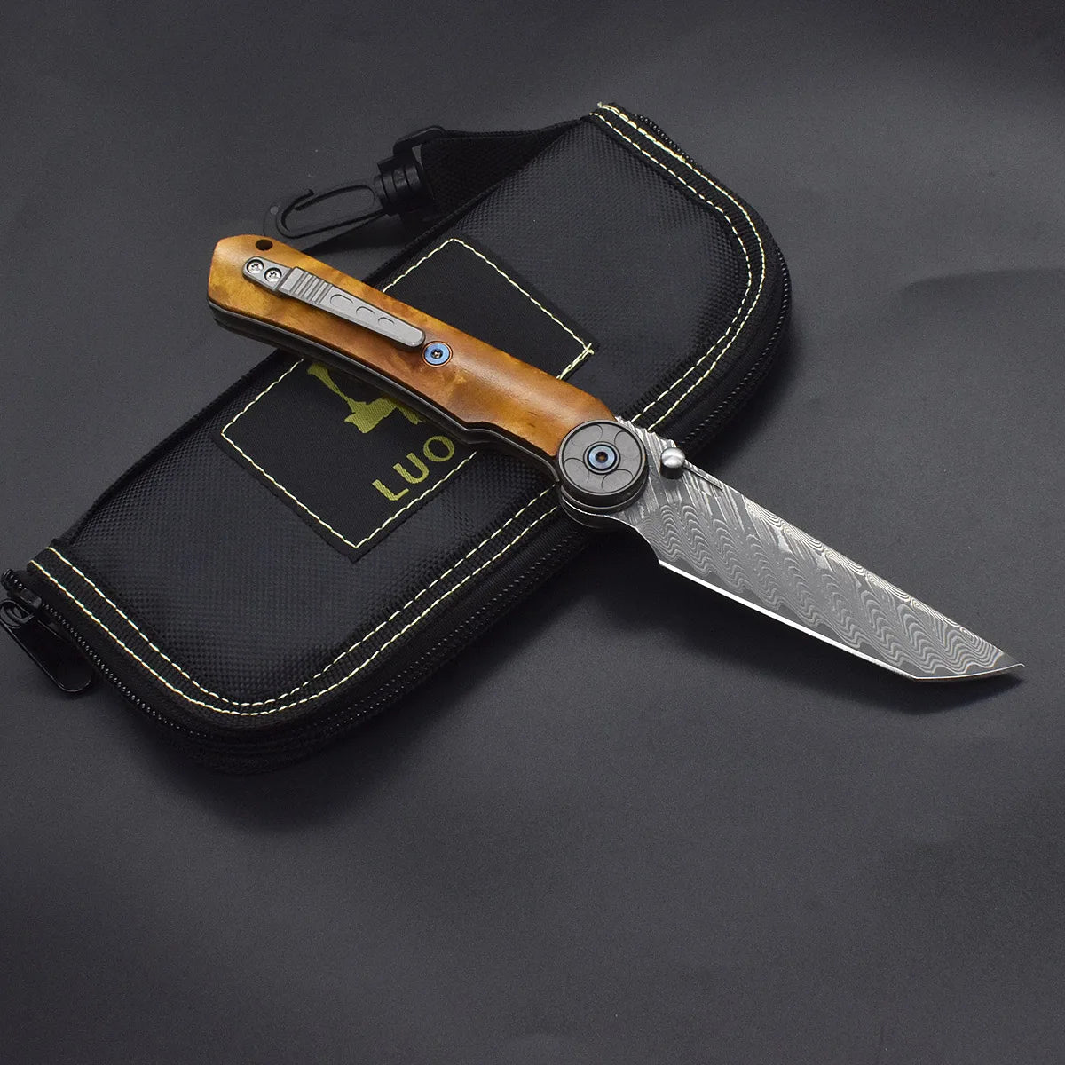 VG10 Damascus Steel Camphor Wood Handle Knife With Back Clip Folding Outdoor Camping Fishing Portable Tools Collecting Gifts EDC