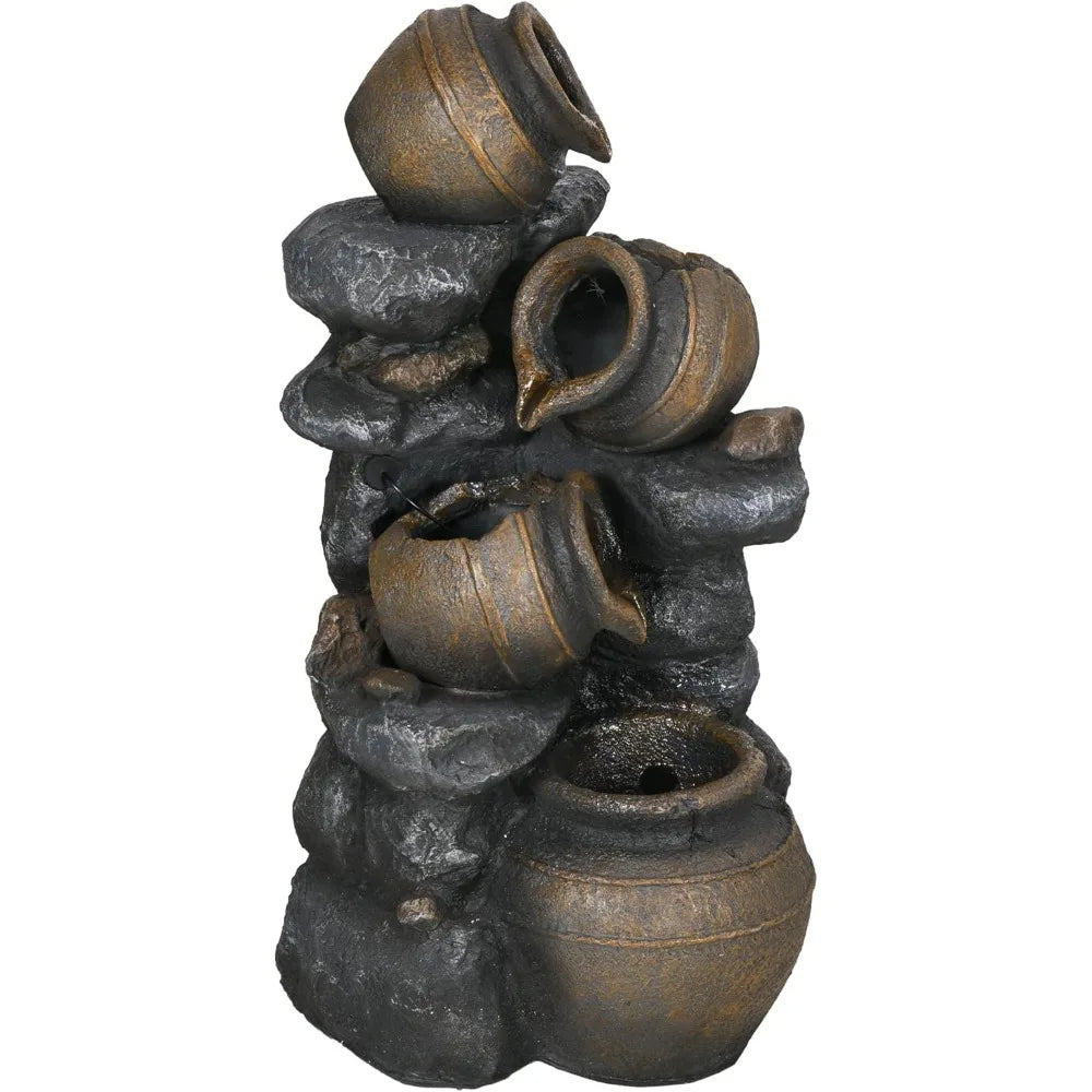 MHSTAR Solar Powered Outdoor Water Fountain Four-Tier Cascading Jars