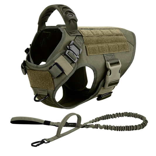 Rugged Tactical Dog Harness Leash Set No Pull Training