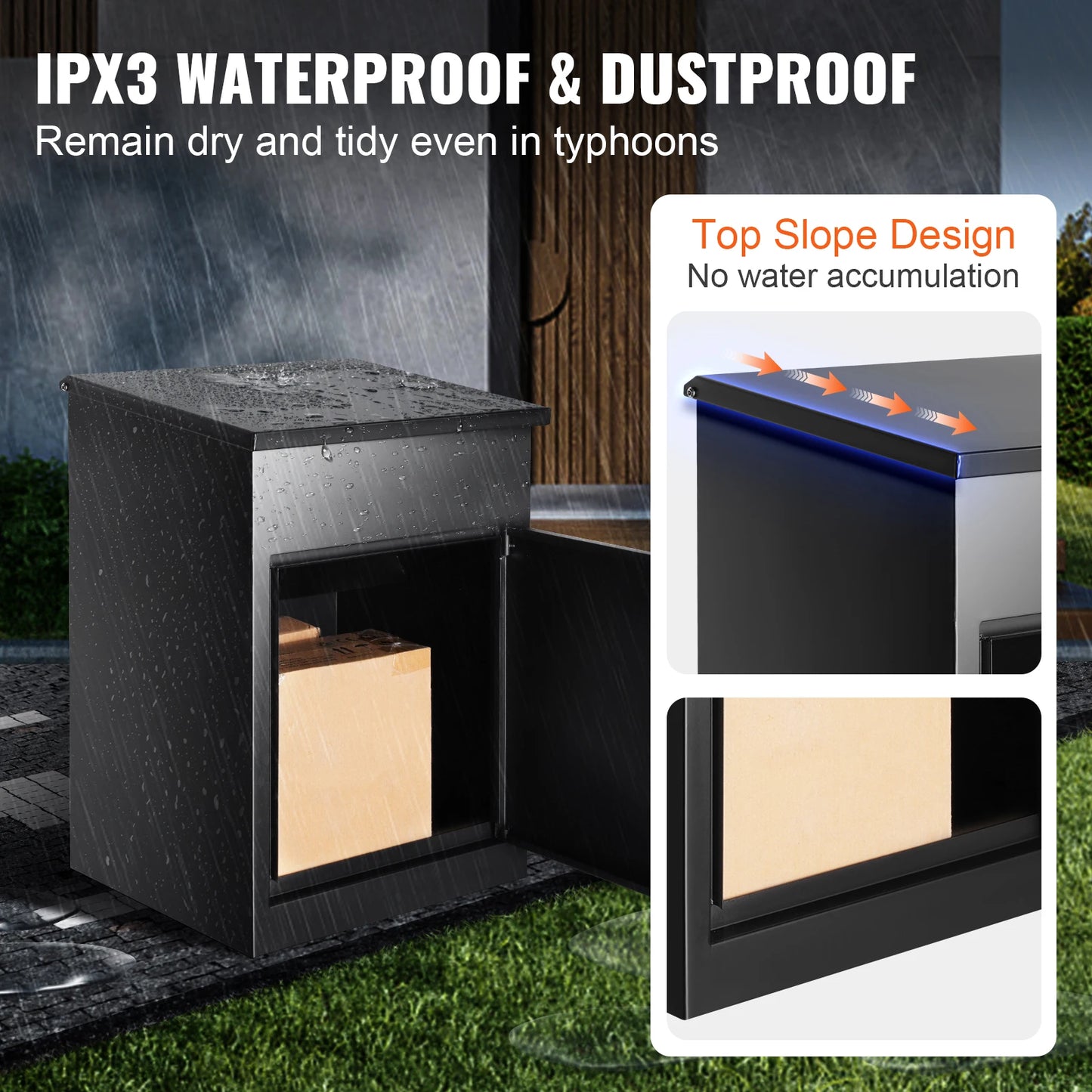 SucceBuy Wall Mounted Anti-theft Mailbox IPX3 Waterproof Package Delivery Box for Outside Large Storage locking Mailbox for Home