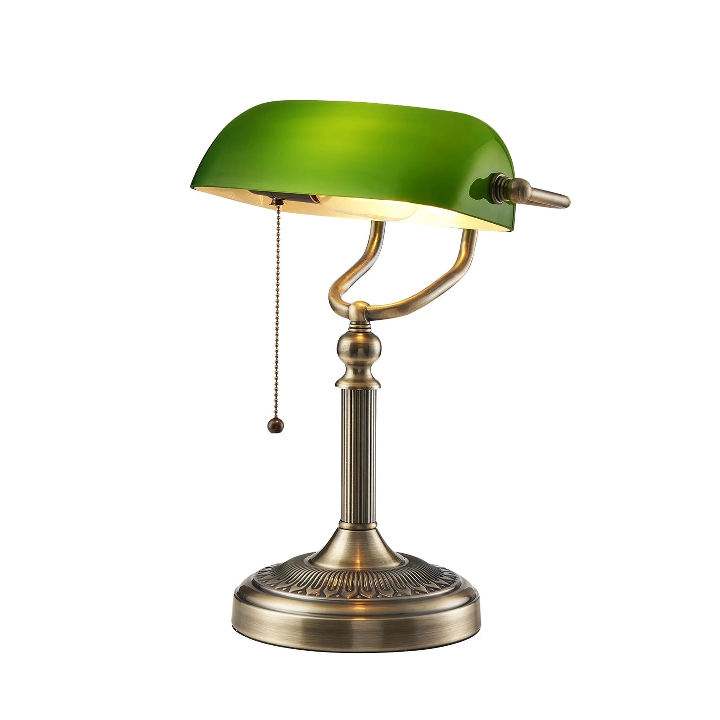 Green Glass Banker Lamp With Chain Switch E27/E26 Desk Lamp