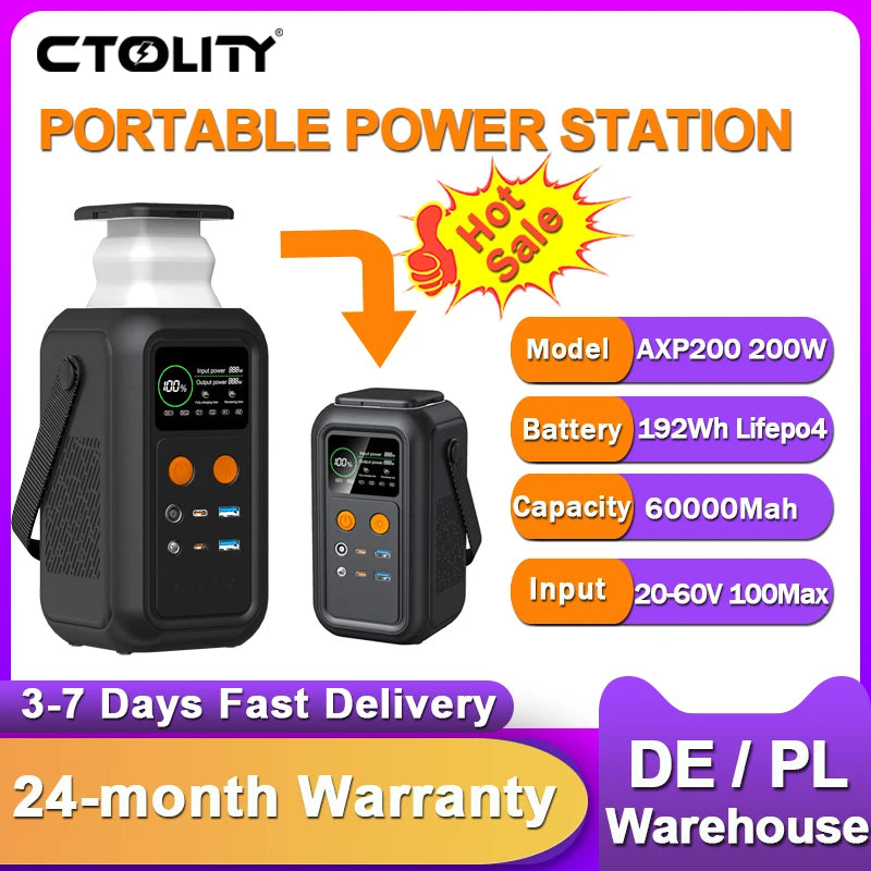 CTOLITY 200W LiFePO4 Power Station 192Wh Portable Emergency Battery