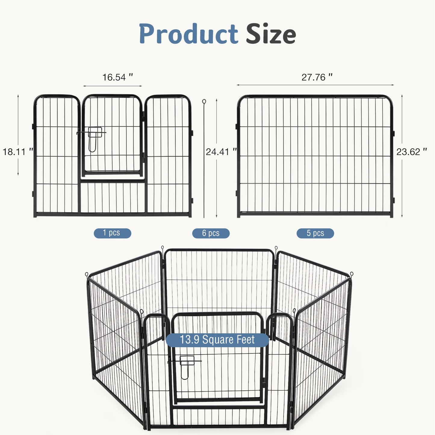 JHK Metal Dog Playpen 6 Panels Foldable Outdoor Yard Fence