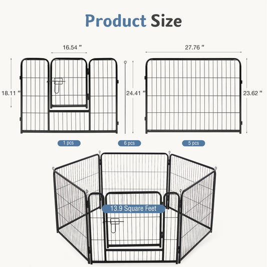 JHK Metal Dog Playpen 6 Panels Foldable Outdoor Yard Fence