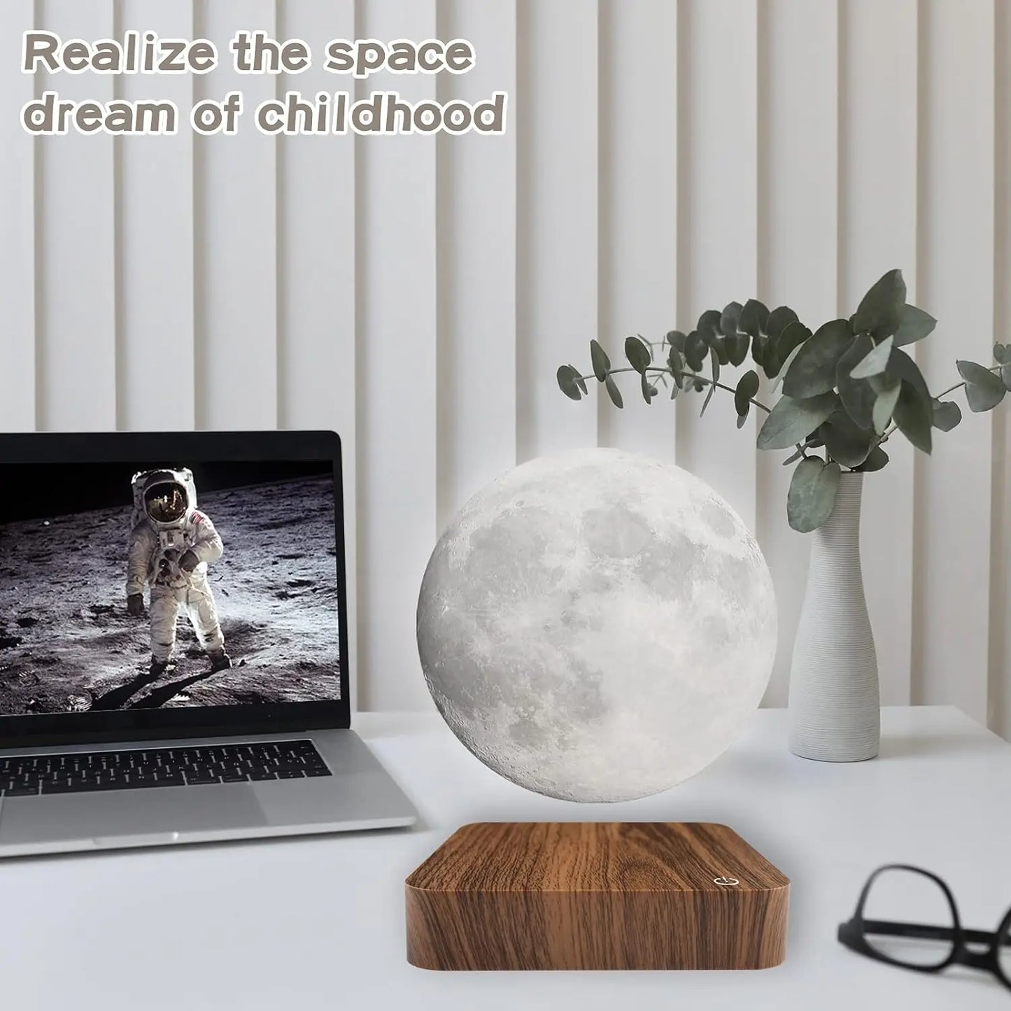 Mexllex Magnetic Moon Lamp With Wooden Base LED Night Light