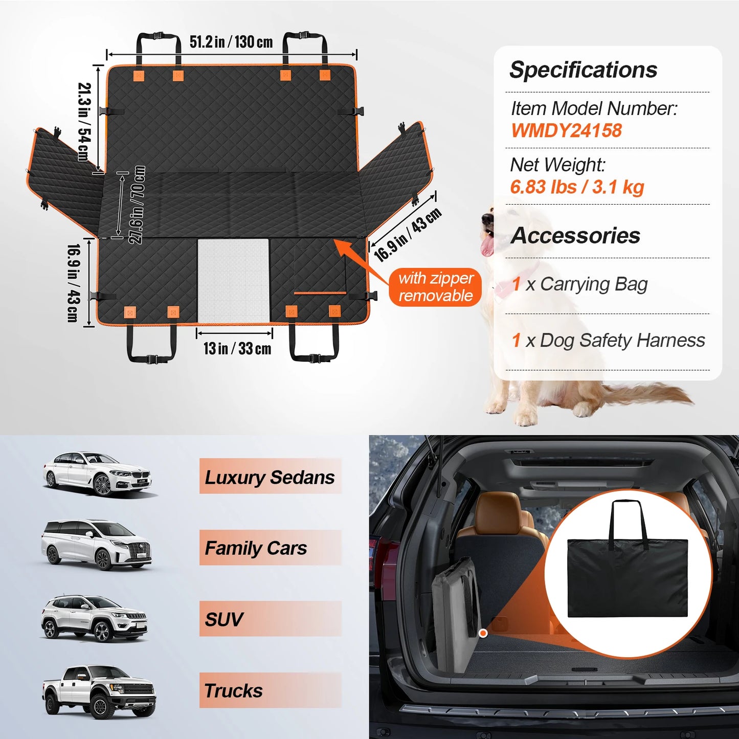 SucceBuy Back Seat Extender Dog Car Hammock With Mesh Window Storage Pocket
