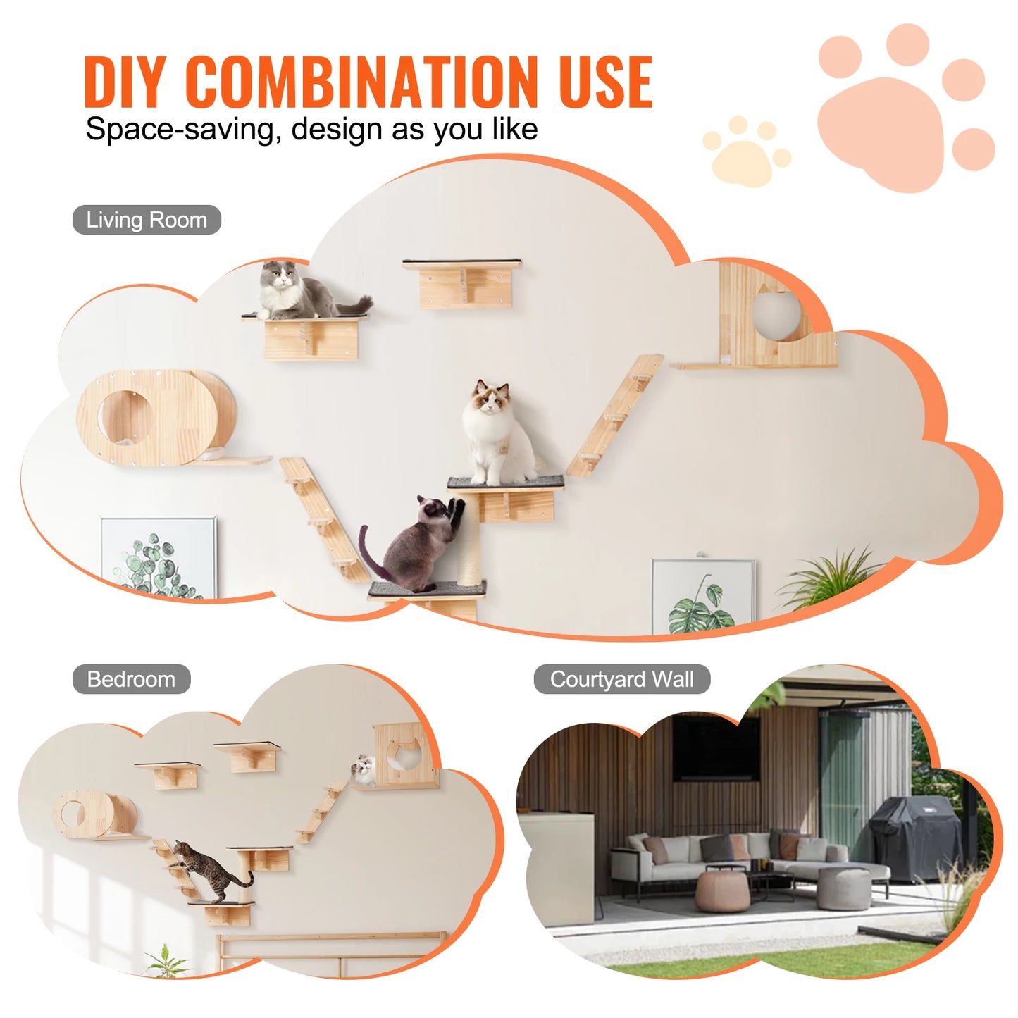SucceBuy Wall Mounted Cat Shelves And Perches Cat Tree Kit