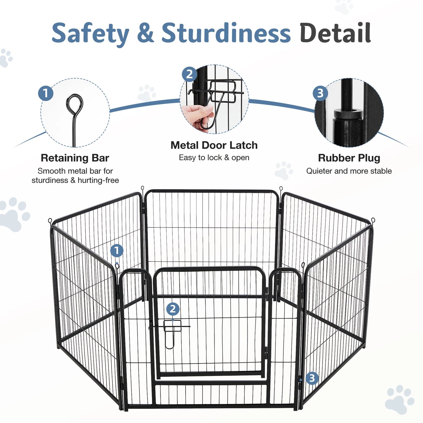 JHK Metal Dog Playpen 6 Panels Foldable Outdoor Yard Fence