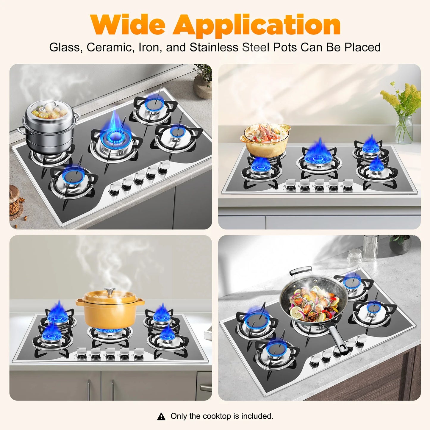 5 Burner Built In Gas Cooktop Glass Top