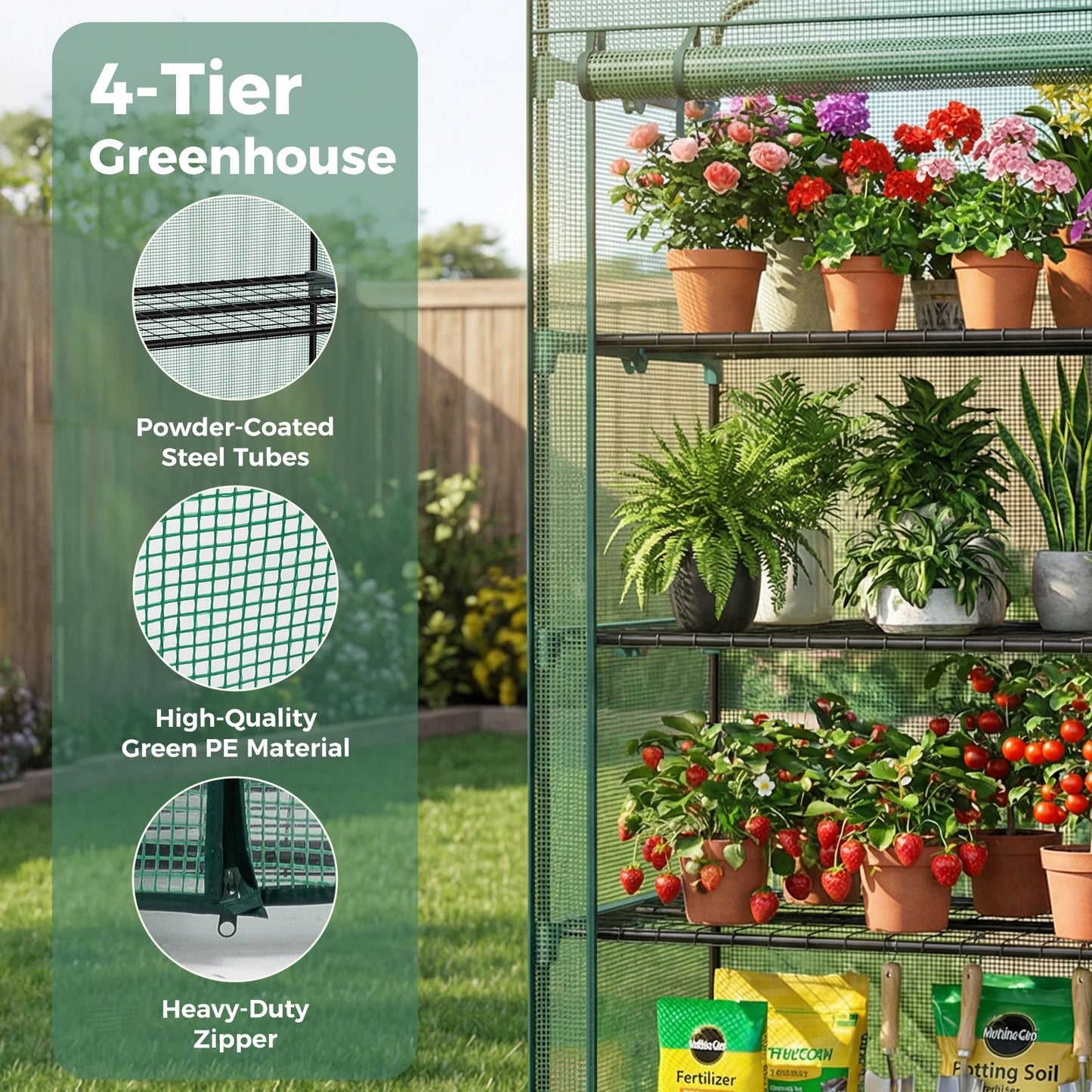 JHK Mini 30 IN Greenhouse for Outside Indoor Use Portable Green House Multi-Tier Plant Growing Rack with PE Cover for Outdoor