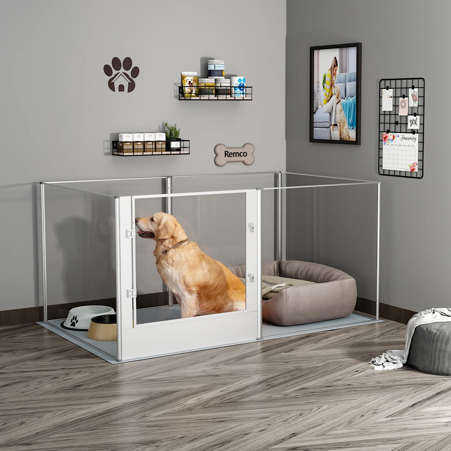 BINGOPAW Heavy Duty Acrylic Dog Playpen Fence With Waterproof Mat