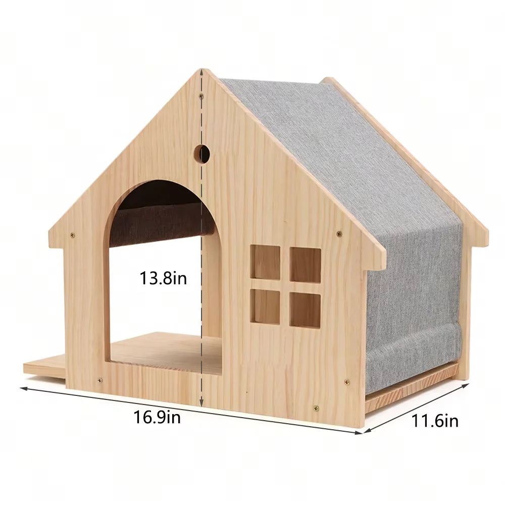 Wooden Cat Condo Villa Wall Mounted Shelf for Cats