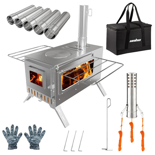 Portable Outdoor Wood Burning Stove With 6 Stainless Chimney Pipes