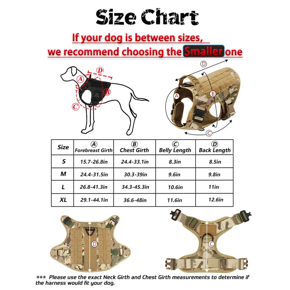 Rugged Tactical Dog Harness Leash Set No Pull Training