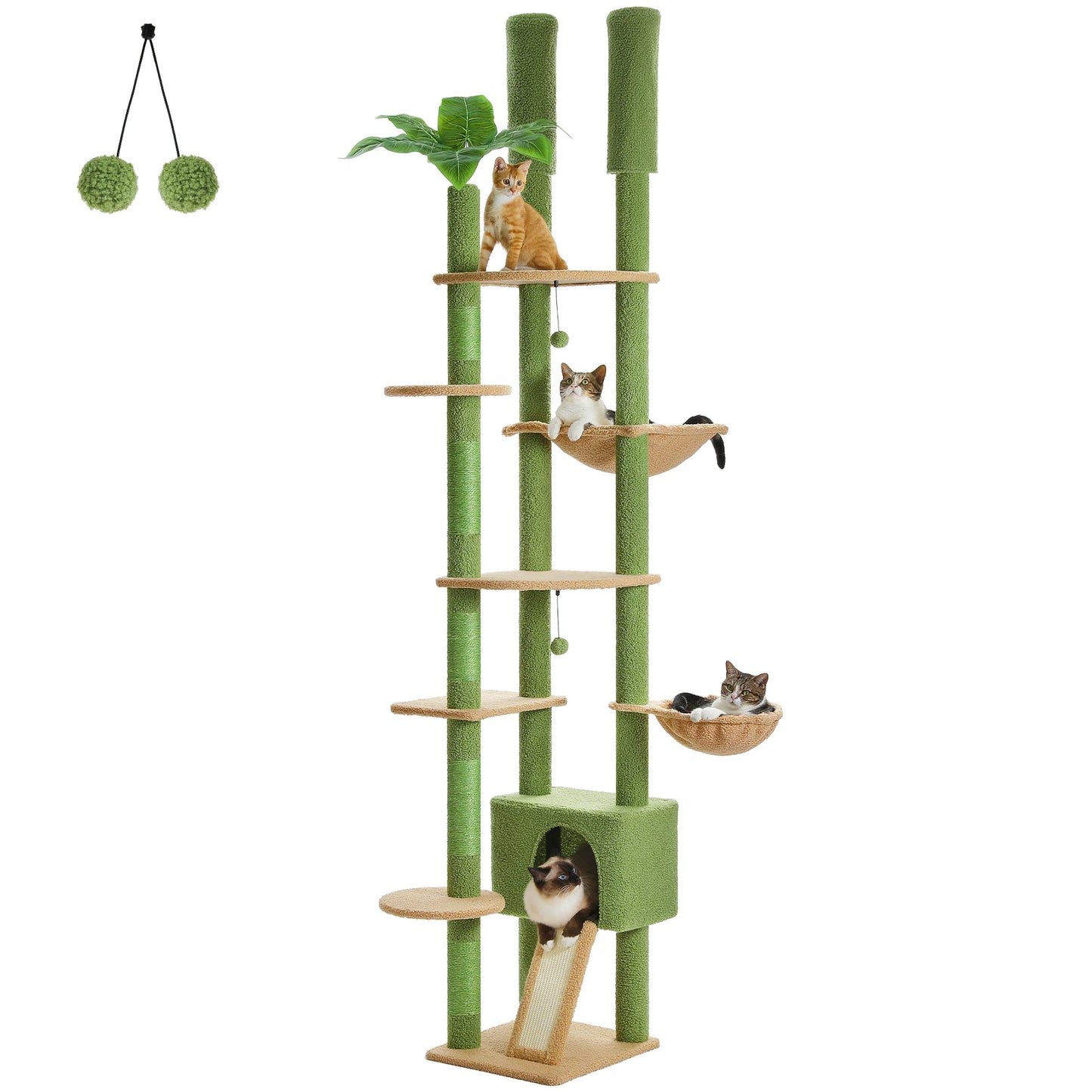 PAWZ Road Height Adjustable Wooden Cat Tree With Hammock Sisal Scratching Posts
