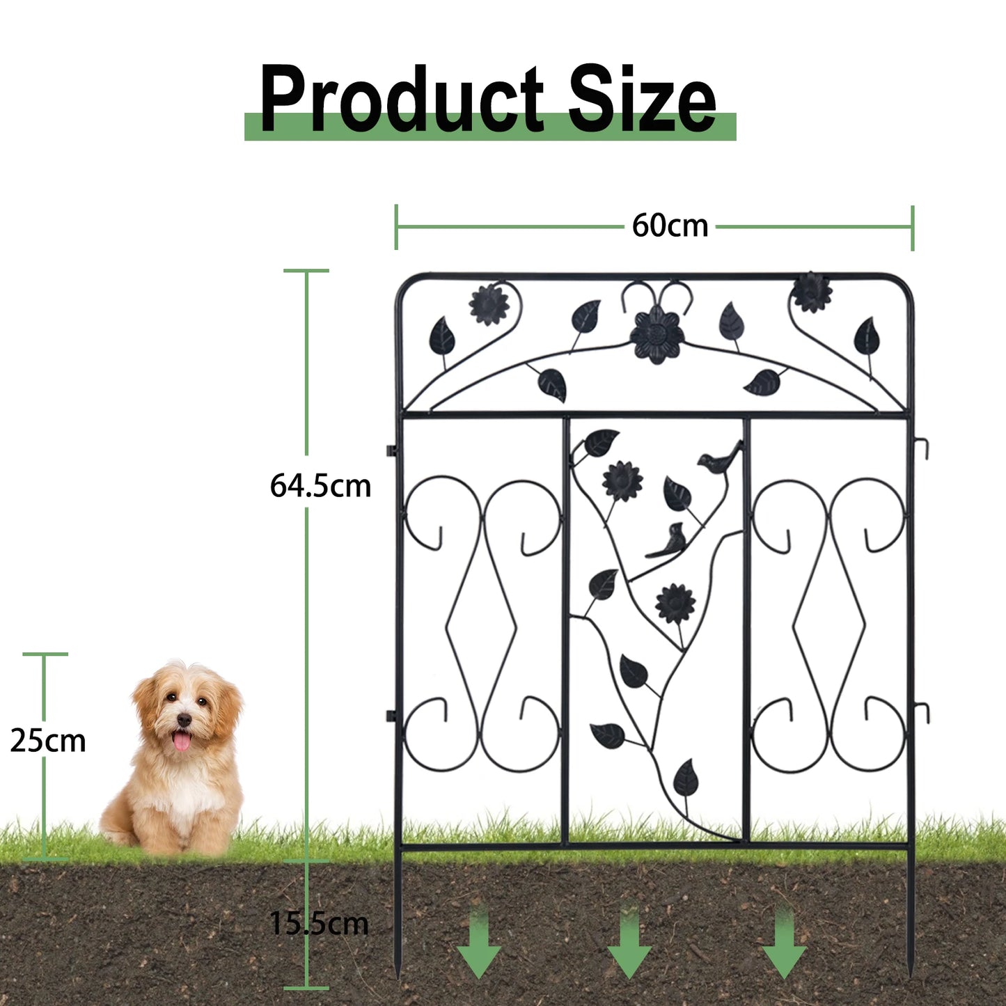 5 PACK Black Coated Steel Decorative Garden Fence Panel, 32x 24-inch Metal Border Folding Fence