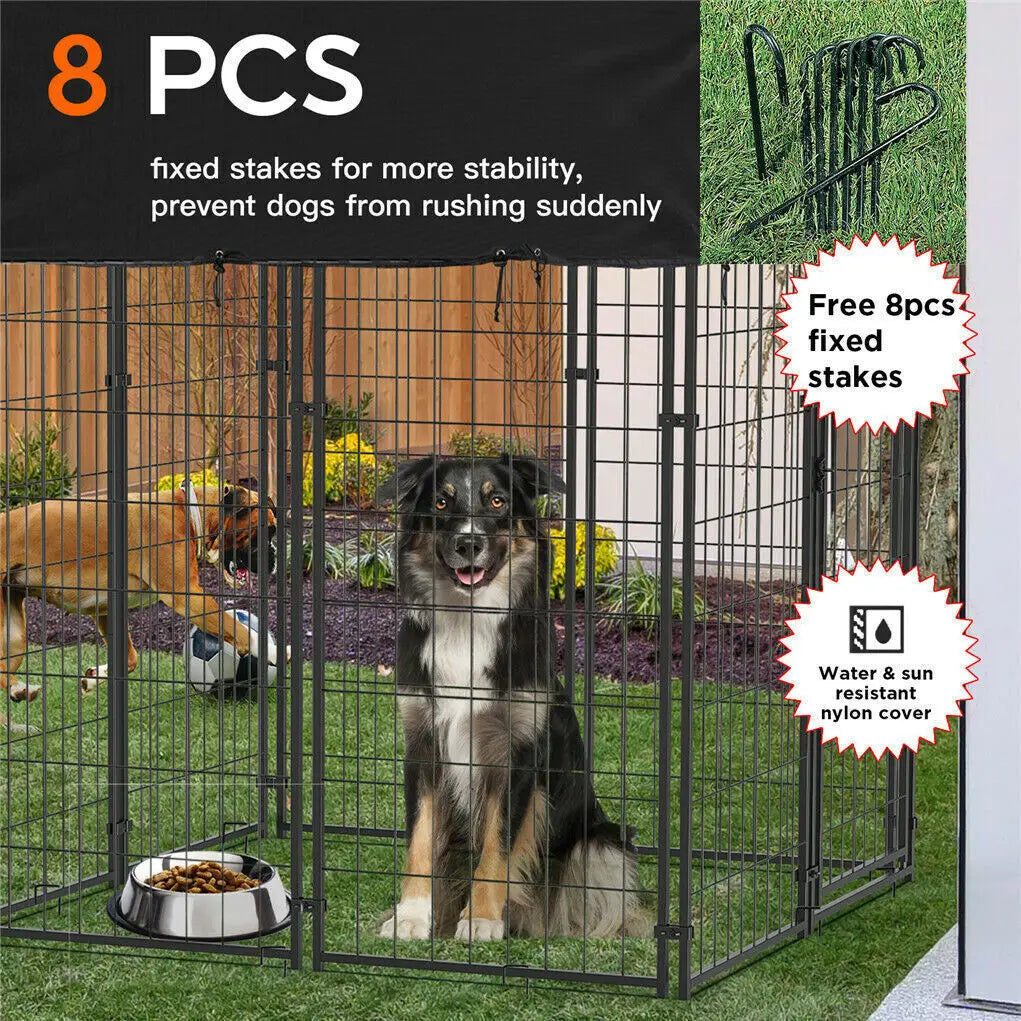 Dog Cage Pet Run Enclosure Playpen With Roof Outdoor Kennel