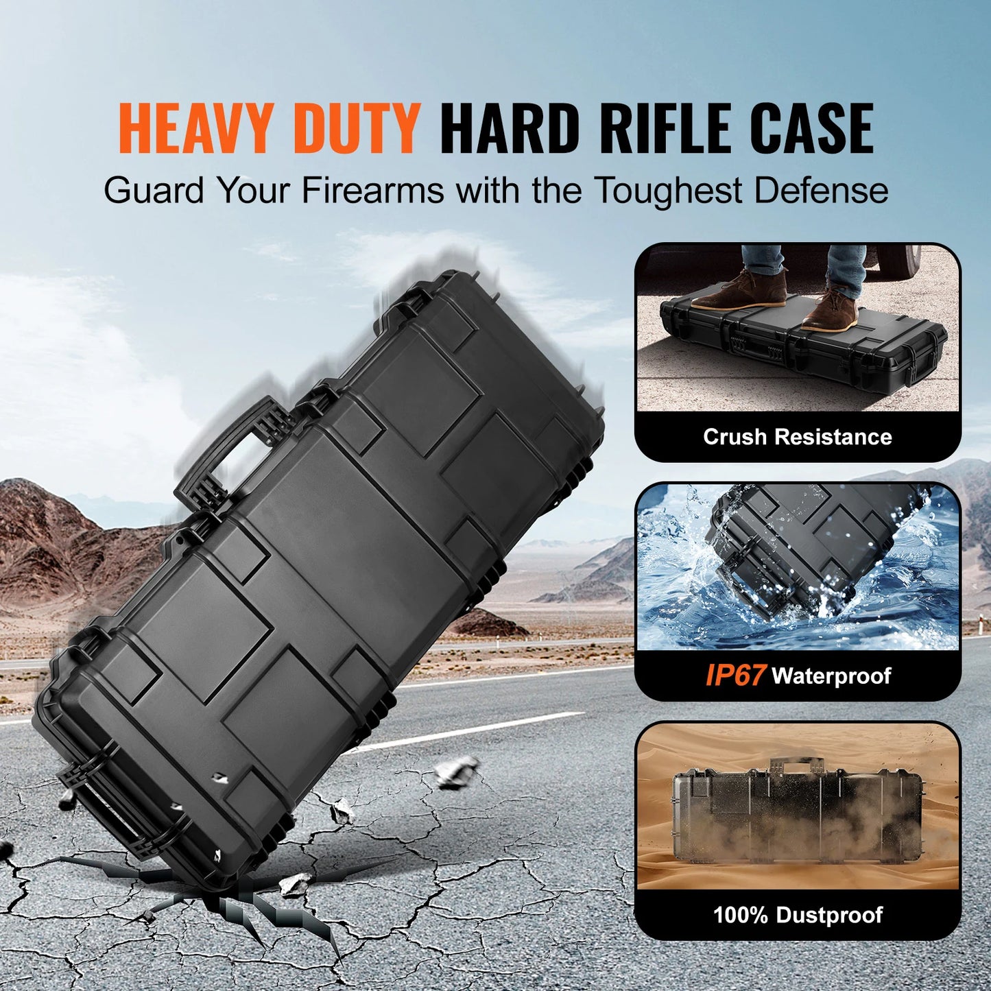 SucceBuy Rifle Hard Case Portable Long Gun Storage Suitcase with 2 Casters Shockproof & Waterproof Airsoft Rifle Protective Case