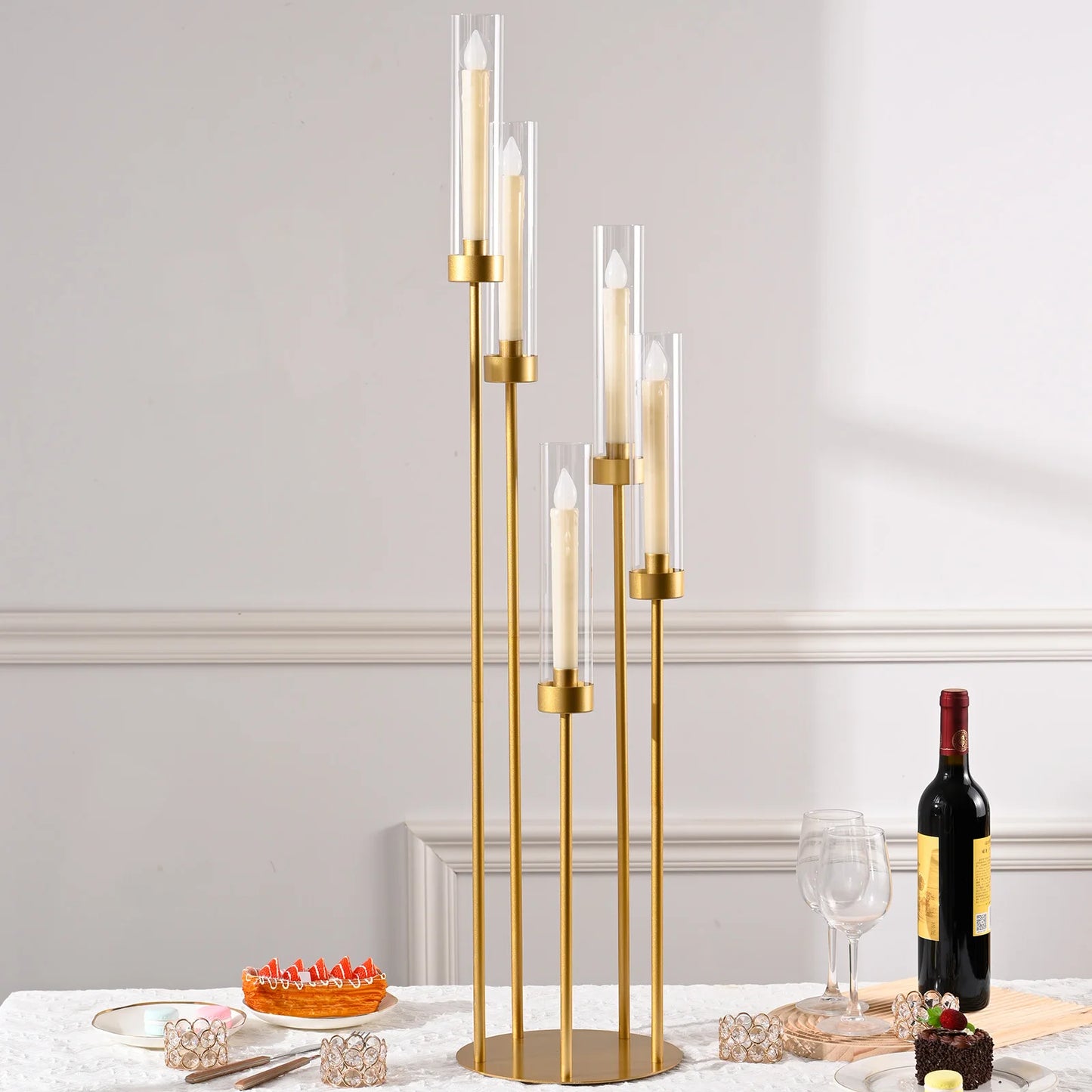 VINCIGANT Five Arm Floor Candelabra With Acrylic Lampshade For Weddings