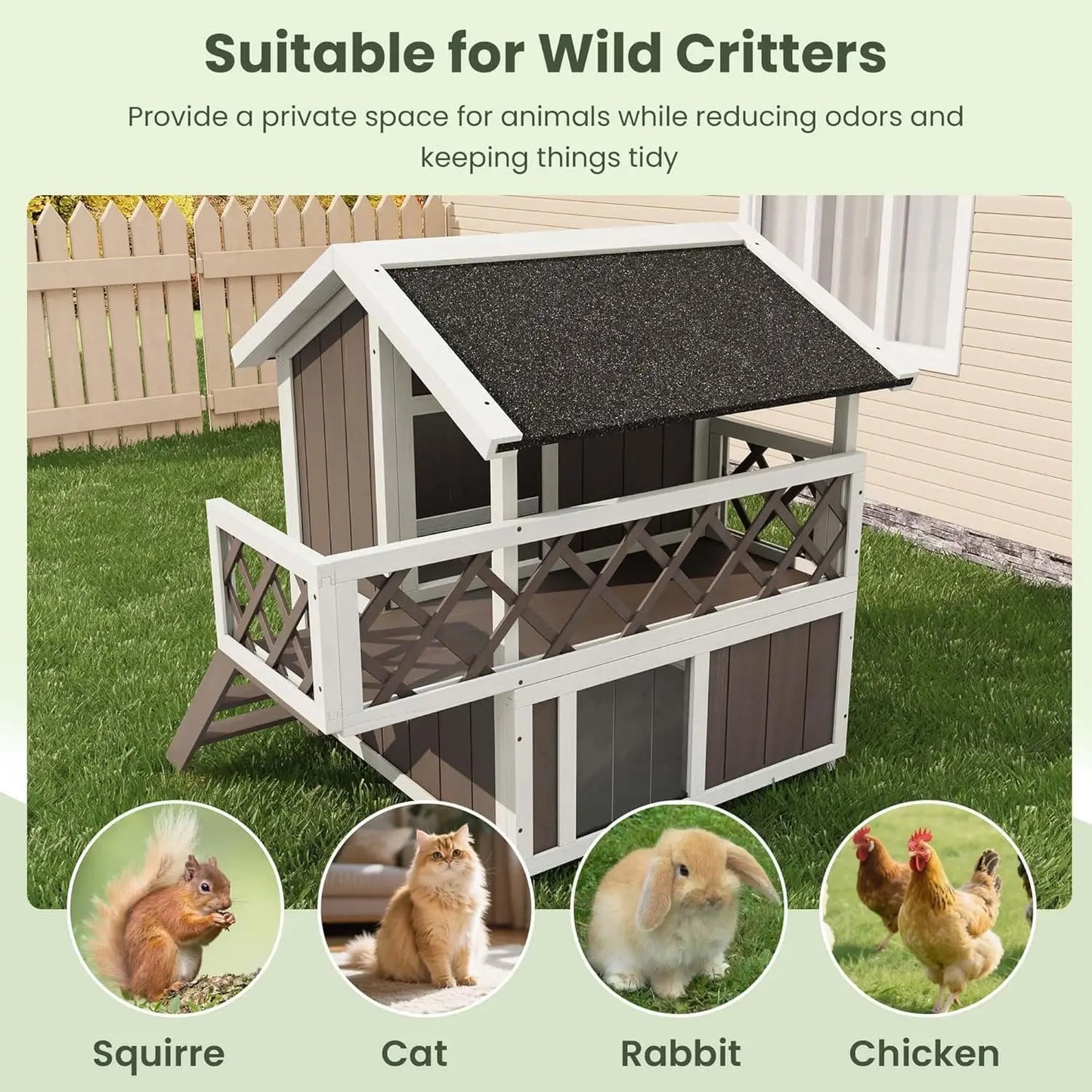 DishyKooker Wooden 2 Level Cat House Outdoor Weatherproof Shelter