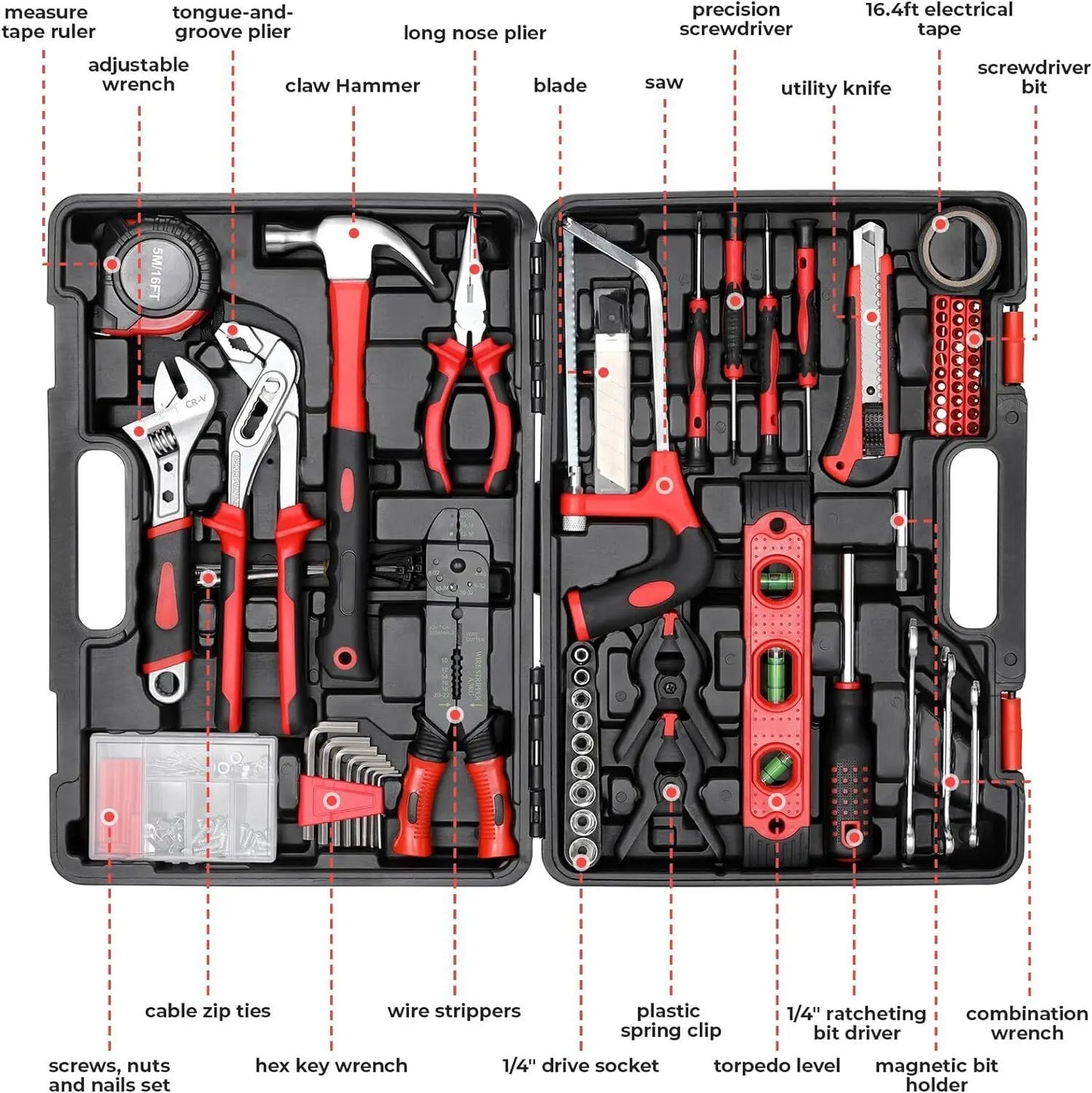 TLGREEN 218-Piece Household Tool Kit Auto Repair Set With Toolbox