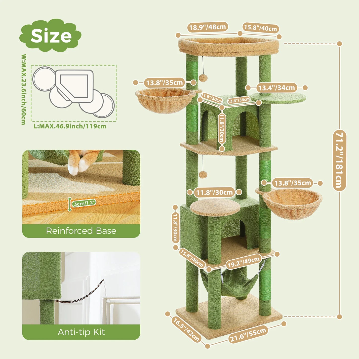 PAWZ Road Tall Cat Tree With Scratching Posts And Perch