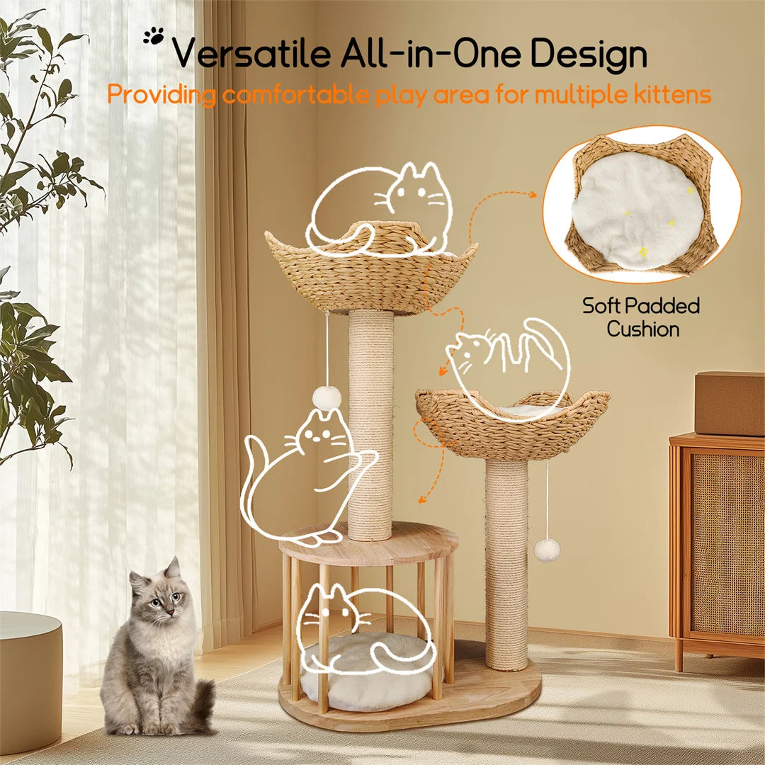 BINGOPAW 3 Tier Cat Climbing Tree With Scratching Post For Indoor Use