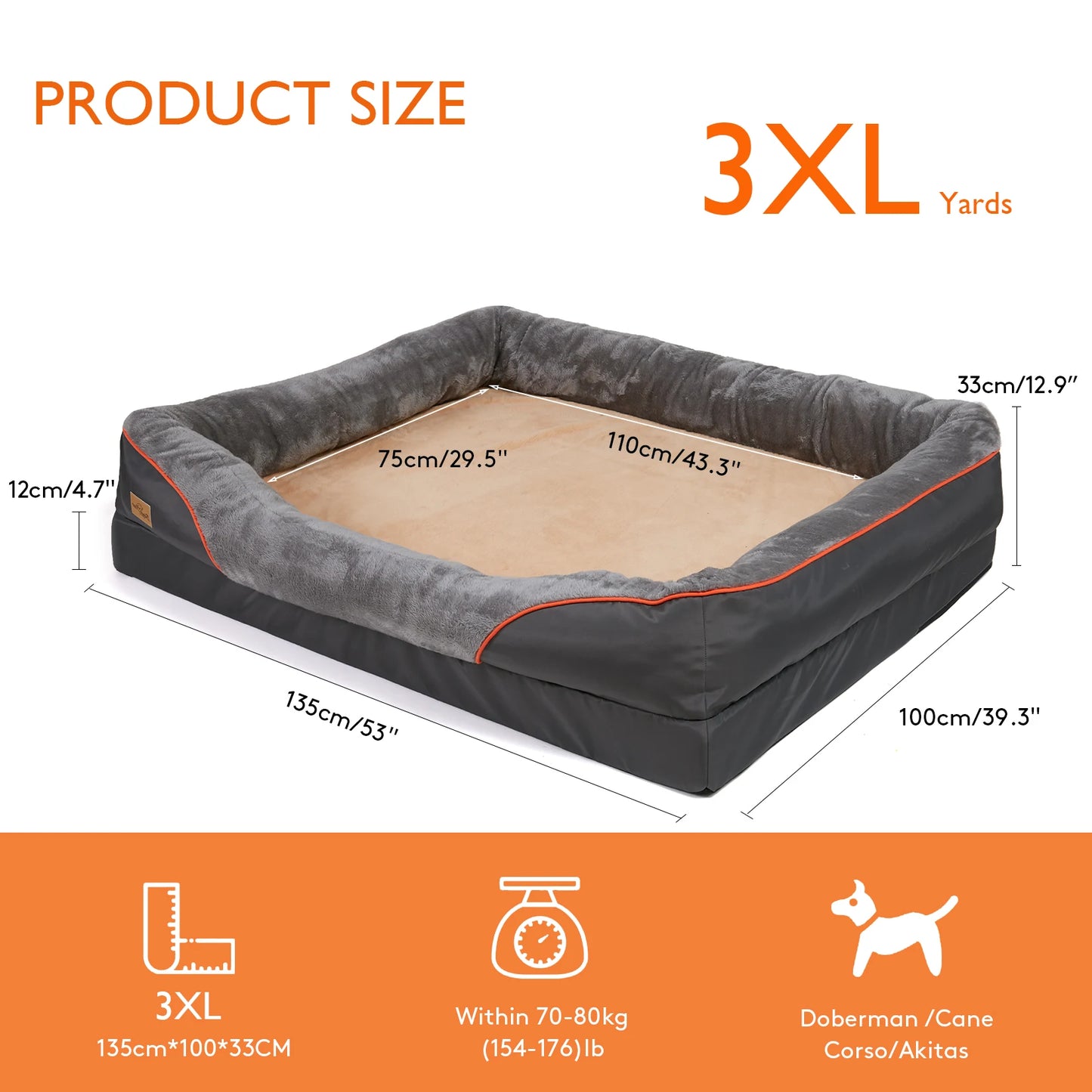 BORWART CN Orthopedic Memory Foam Dog Bed With Removable Cover