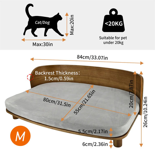 Borwart Elevated Pet Sofa With Eucalyptus Wood Frame And Cushion