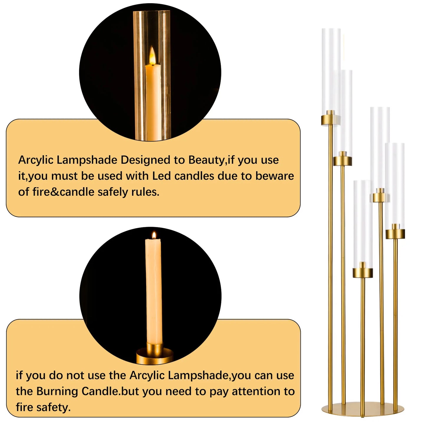 VINCIGANT Five Arm Floor Candelabra With Acrylic Lampshade For Weddings