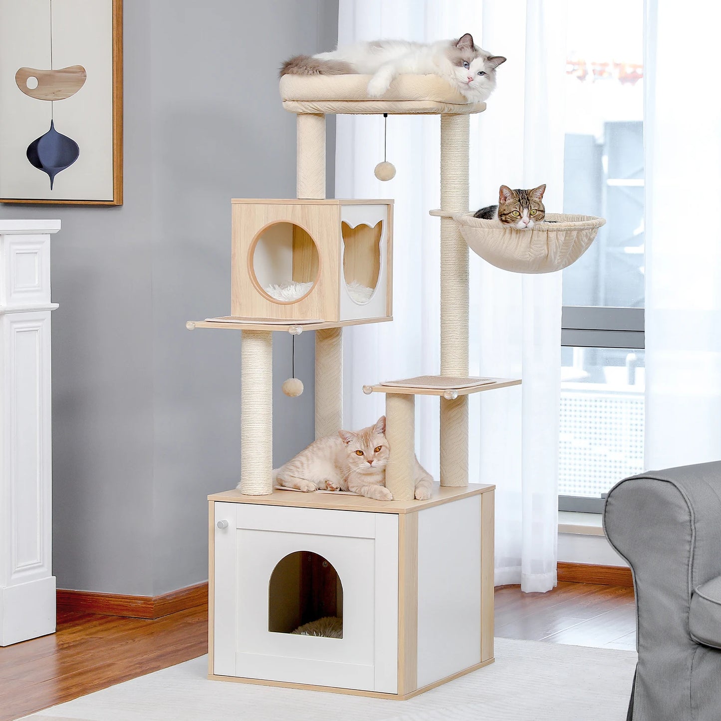PAWZ Ro Multi-Level Cat Tree Indoor Wood Tower Deluxe