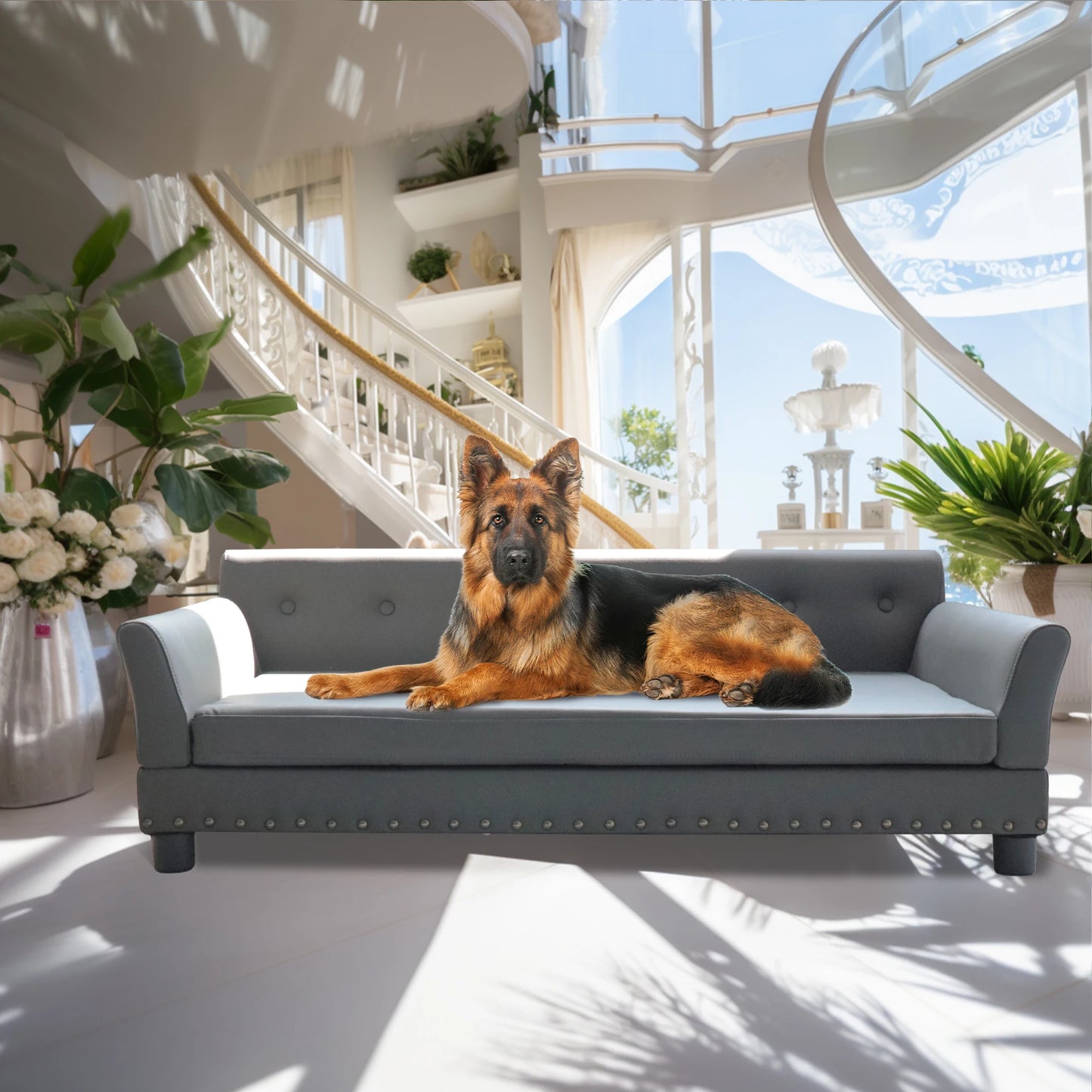 BINGOPAW Elevated Rectangle Dog Bed Sofa Durable Waterproof Leather