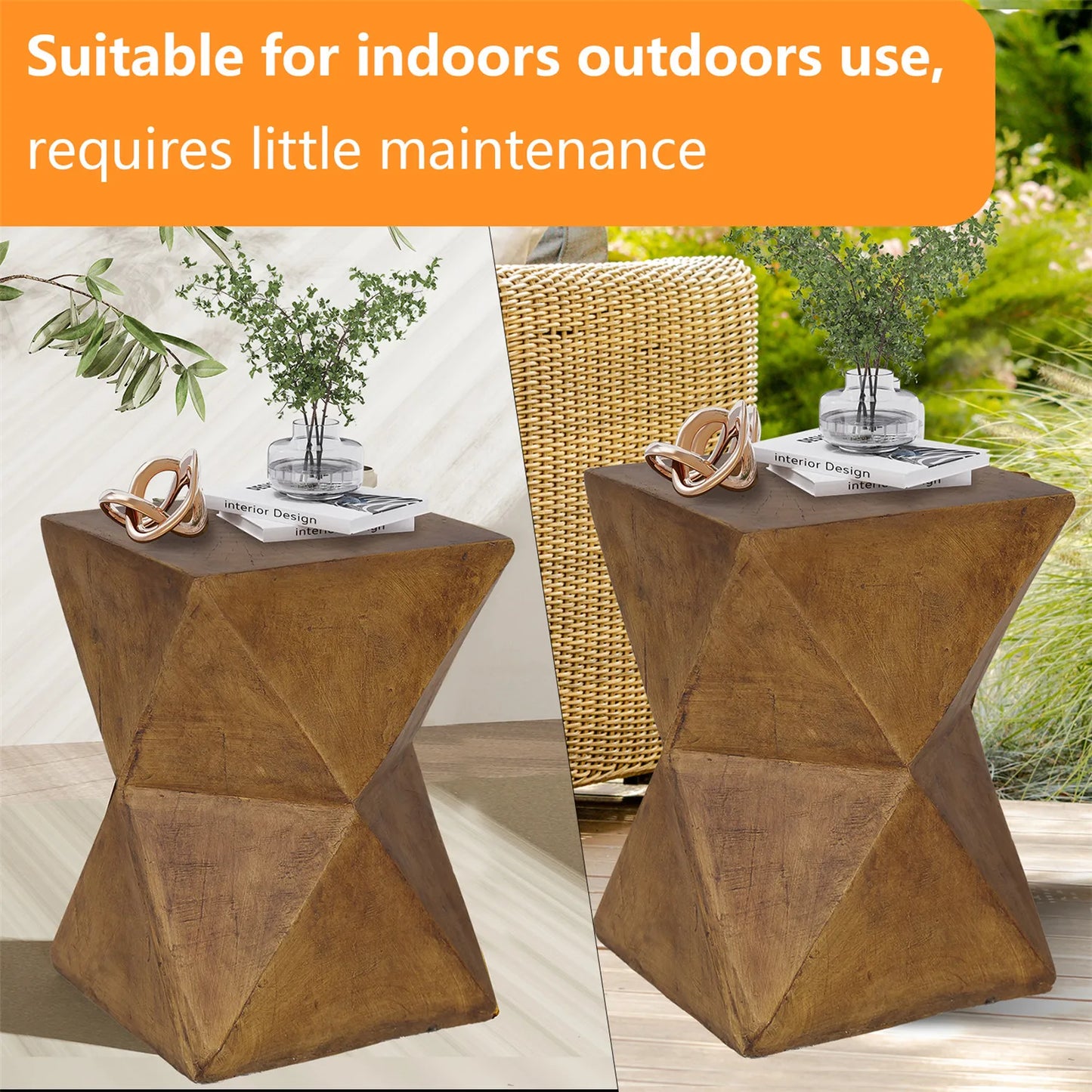 Outdoor Lightweight Concrete Side Table For Patio Garden Plant Stand