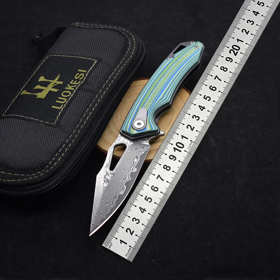 1pcs.Damascus Steel G10 Handle Folding Knife With Back Clip Outdoor Camping Fishing Portable Tools, Collecting Gifts EDC