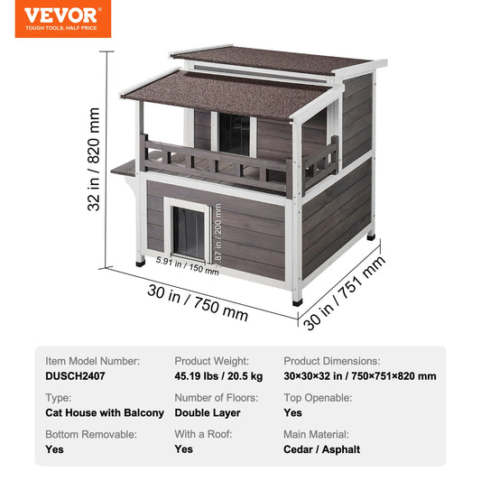 SucceBuy Weatherproof Outdoor Cat House Feral Cat Shelter Two Story Wooden